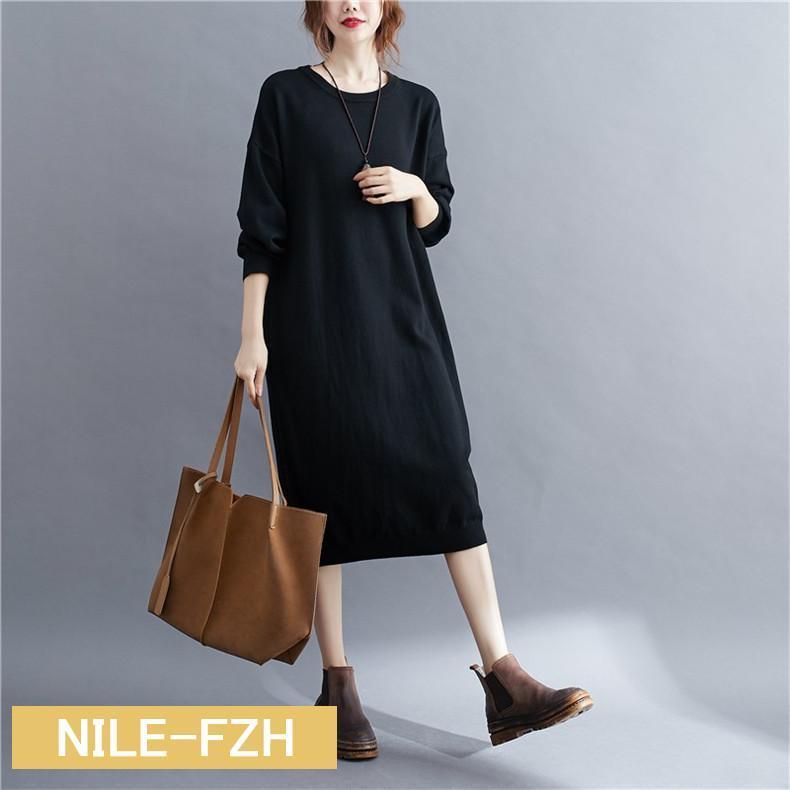 ニットワンピース 膝丈 長袖 レディース ロングセーター トップス 秋冬 ゆったりとしたシルエット ルーズなシルエット 今年らしく