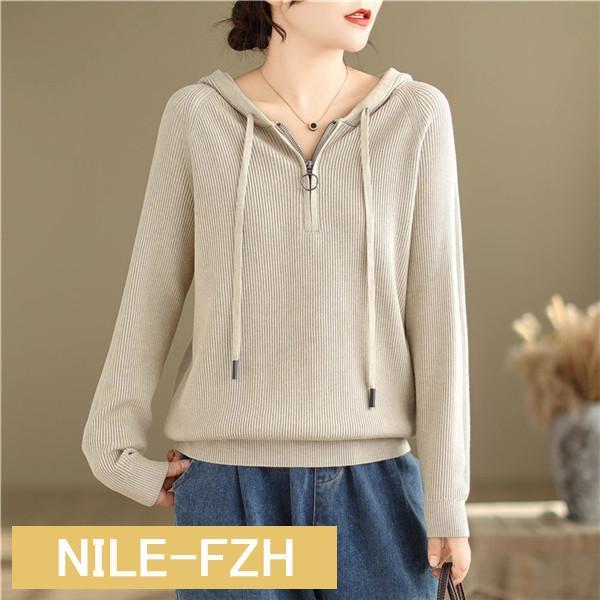 ニット レディース 秋冬トップス ニットウェア セーター フード付き 手洗い ストレスフリーな着用感 保温性が高く暖かい