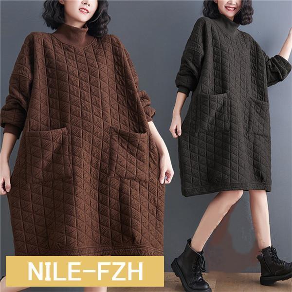 ワンピース 秋冬 レディース 膝丈 厚手 あったか オーバー 大きいサイズ さりげなく体型カバー ゆったりシルエット カジュアル 3色 今年らしい