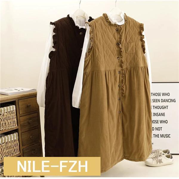 ベスト レディース 秋冬 コーデュロイ 蓄熱 上着 ロング丈 中綿 保温性が高く暖かい ゆったりした身幅 トレンド感があり 可愛いシルエット お洒落