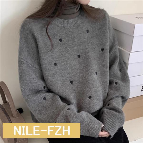 ニット レディース 秋冬 長袖 ふわふわ あったかい トップス セーター ハート柄 刺繍ニット クルーネック 気分に合わせて選べる豊富なカラー 可愛い