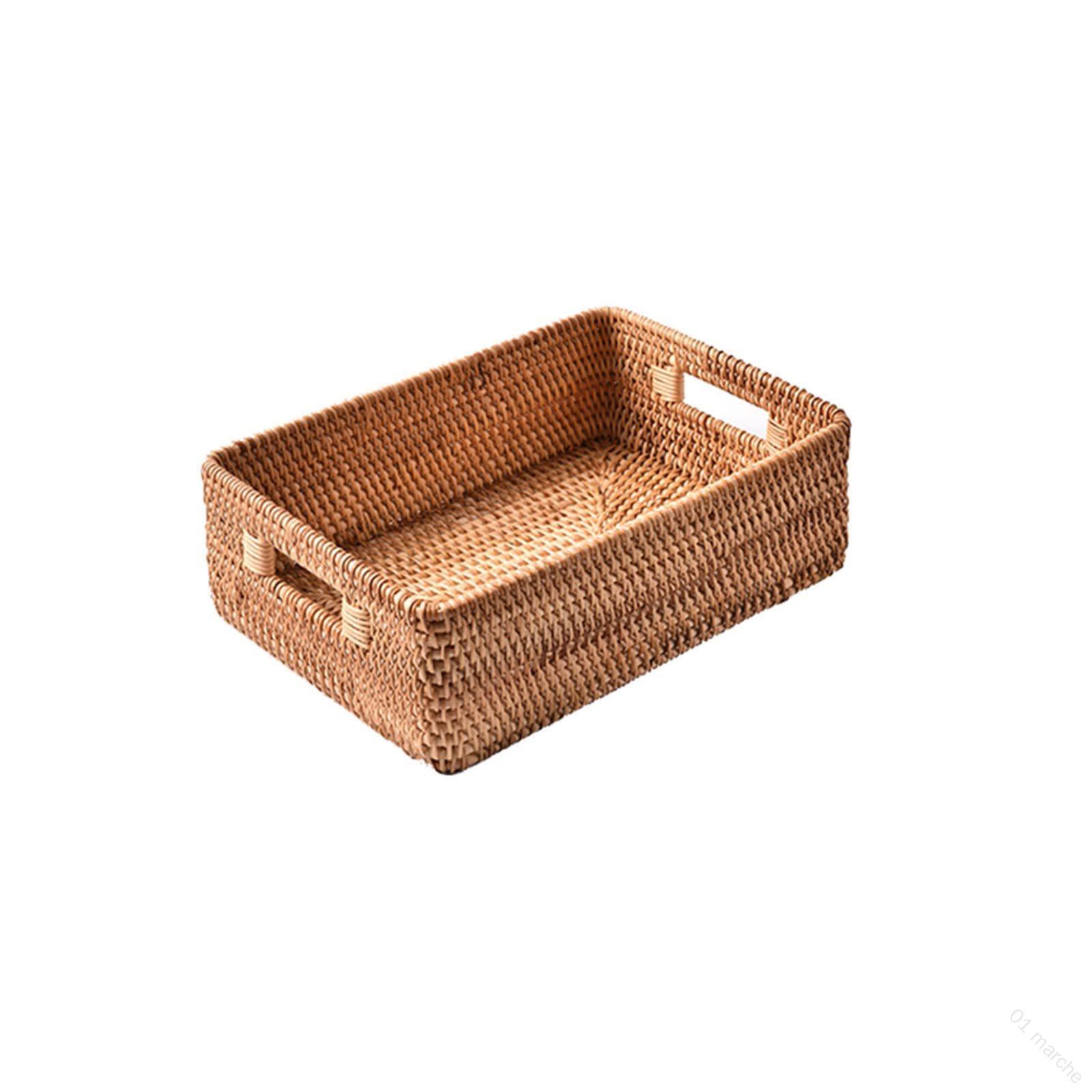 収納 バスケット 藤箱 天然 藤 ハンドル 付き ベトナム ぶどう 手作り XL 39×29×12cm パン かご オシャレ 卓上 収納 服 整理 雑貨 入り