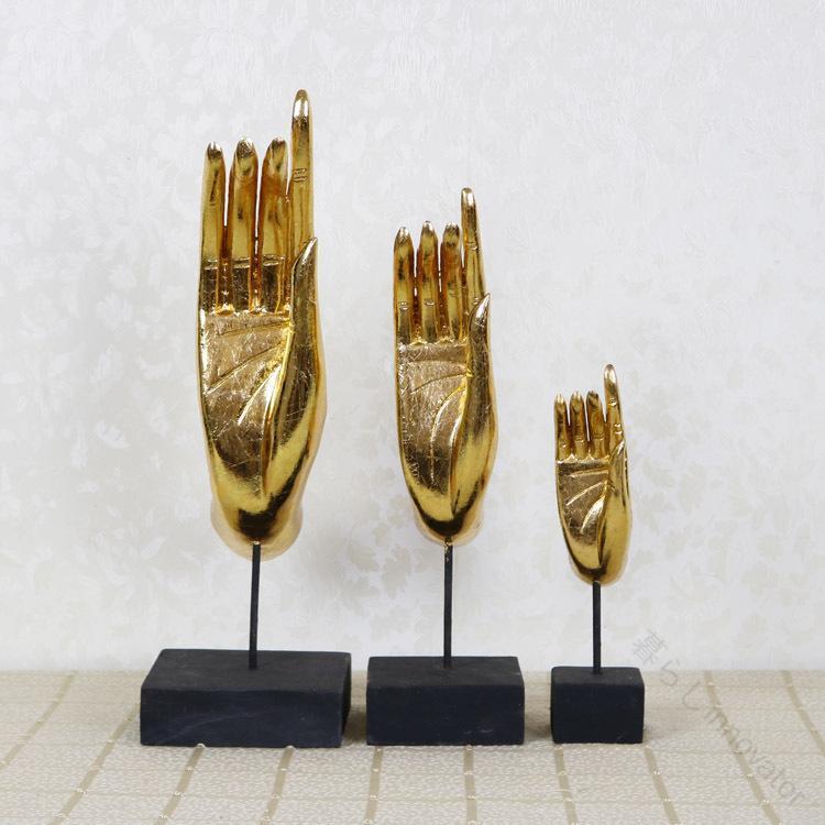 おしゃれな天然素材使用の高品質工芸品で癒し効果と空間演出に最適 飾り 縁起物 ハンドメイド 実木製 雑貨 東南アジア風 オブジェ インテリア 店舗 リビング 玄関 エスニック アジアン 仏手 金箔 タイ工芸品 置物