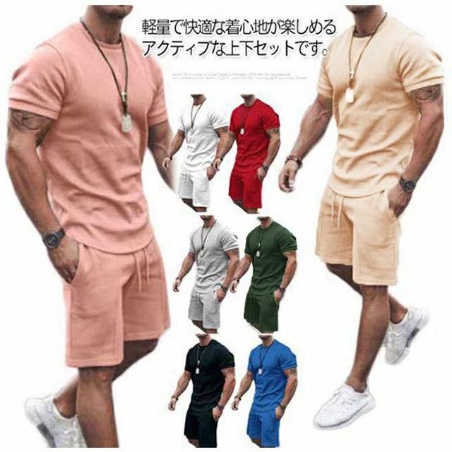 乐天商城 - 2点セット 大きいサイズ スウェット セットアップ 上下セット メンズファション 短パン スウェット 半袖 トップス ジャージ 半ズボン 吸汗 速乾 通気性 伸縮性 半袖Tシャツ ショートパンツ カジュアル 夏服 スポーツウェア 運動 トレーニングウェア 部屋着