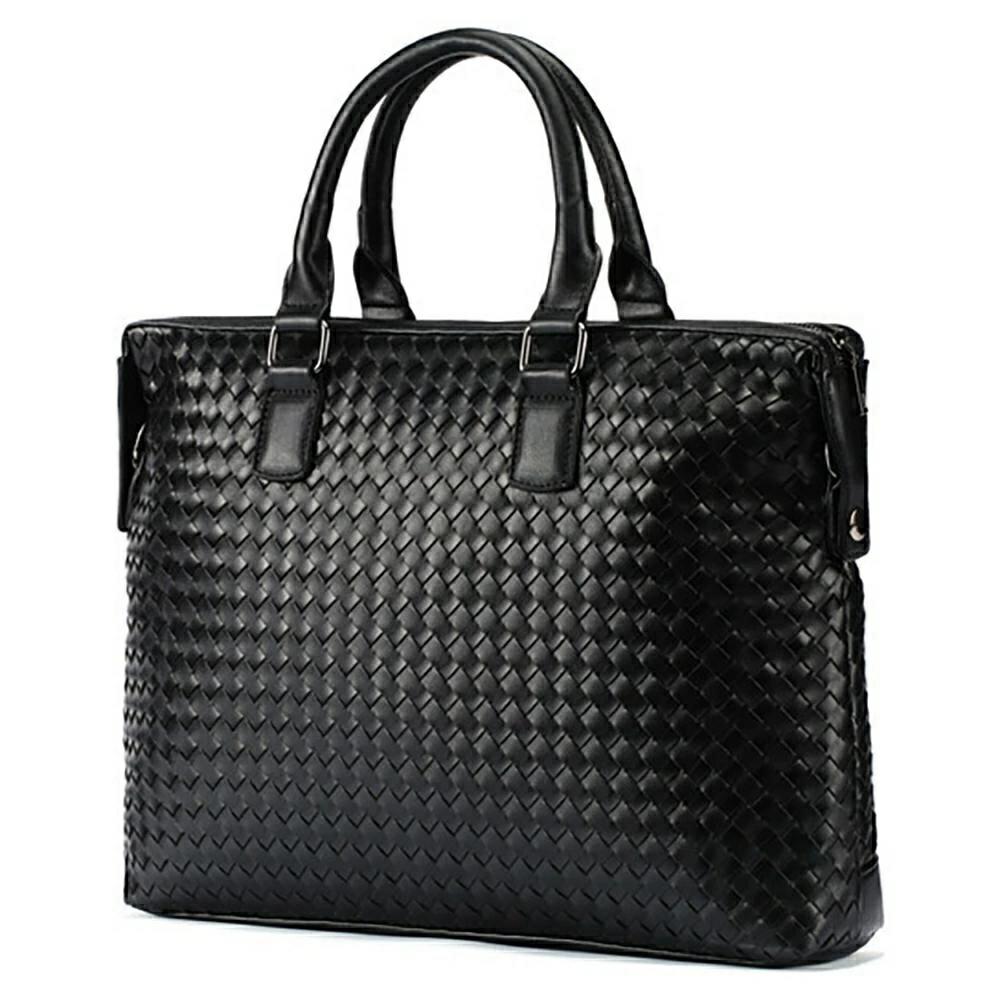 Rakuten - 2WAY レザー ビジネス バッグ 格子編み 編み込み 13インチ A4 大容量 撥水加工 bag0017 メンズ ブラック 新生活 プレゼント