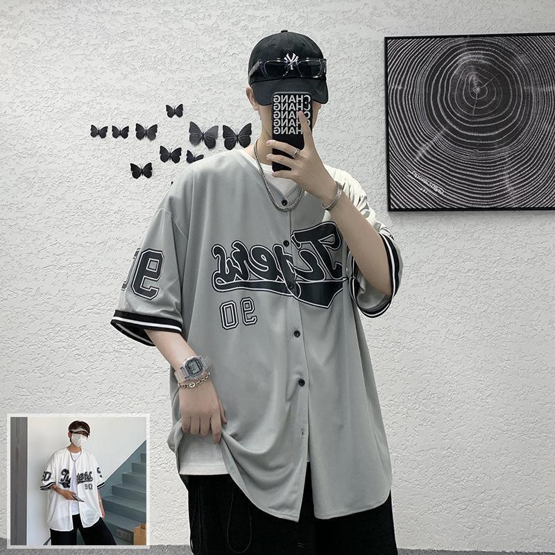 樂天商城 - シャツ メンズ 半袖 夏 アメリカ式五分袖 ファッション 白シャツ T-shirt運動五分袖Tシャツ カジュアルな服 ルーネロン丸襟 プリント夏