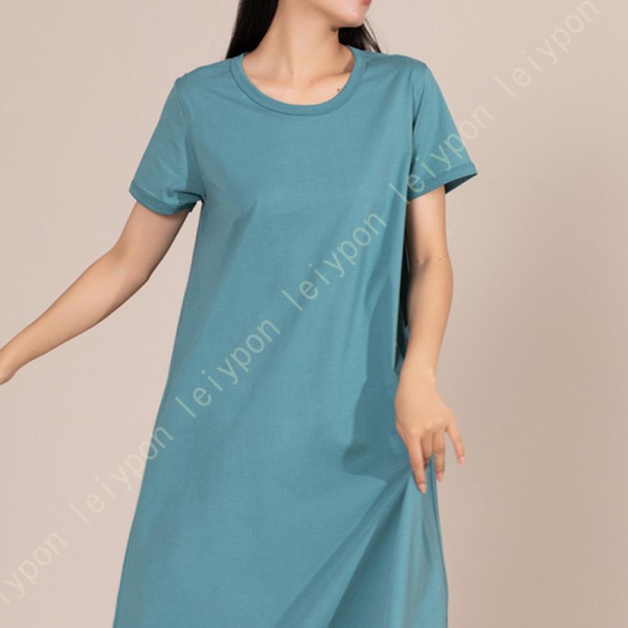 ワンピース ドレス 半袖 パジャマ ワンピース ロングtシャツ 丸首 パジャマ ワンピース 半袖 レディース 夏 マキシ丈 スリット 無地 ゆったり 柔らか 綺麗