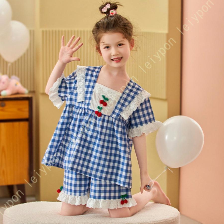 パジャマ キッズ 女の子 半袖 夏 綿 肌に優しい ルームウェア 上下セット ハーフパンツ 半袖トップス 子供 ネグリジェ 可愛い ガールズ 部屋着 コット 吸汗