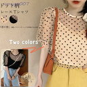 ドット柄 シアーブラウス レディース キャミソール2点セット パフスリーブ 薄手トップス 夏 プルオーバー 透け 水玉(4)