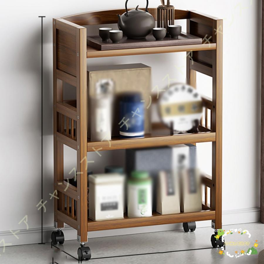 キッチンワゴン キャスター付き キッチンカウンター 3段 木目調 棚 キッチンワゴン 収納カート 収納棚 ..