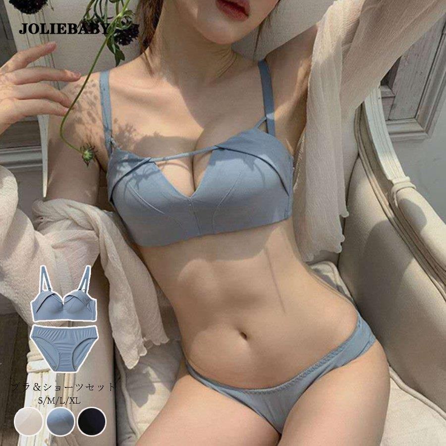 ブラジャーショーツセット レディース ノンワイヤー ランジェリーセット 無地 インナー 下着 女性 上下セットのサムネイル