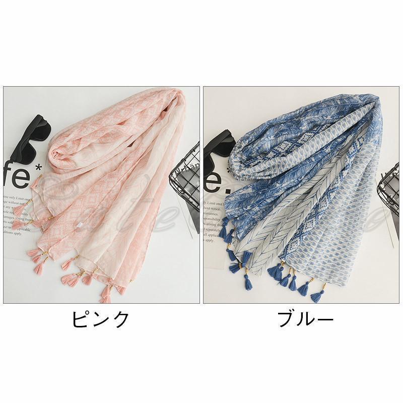 ストール レディース 大判 夏用 UVカット 日よけ 総柄 プリント タッセル付き マフラー 肩掛け カーディガン 綿麻 春夏秋冬 紫外線対策 薄手 おしゃれ
