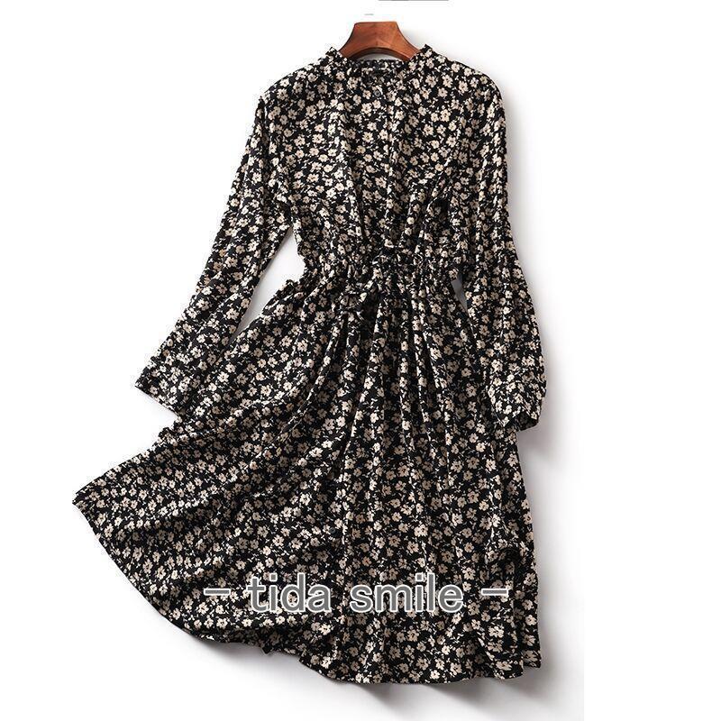 ワンピース きれいめ 花柄ワンピース50代 着やせ 上品 大きいサイズ トールサイズあり 膝丈 長袖 春夏秋冬