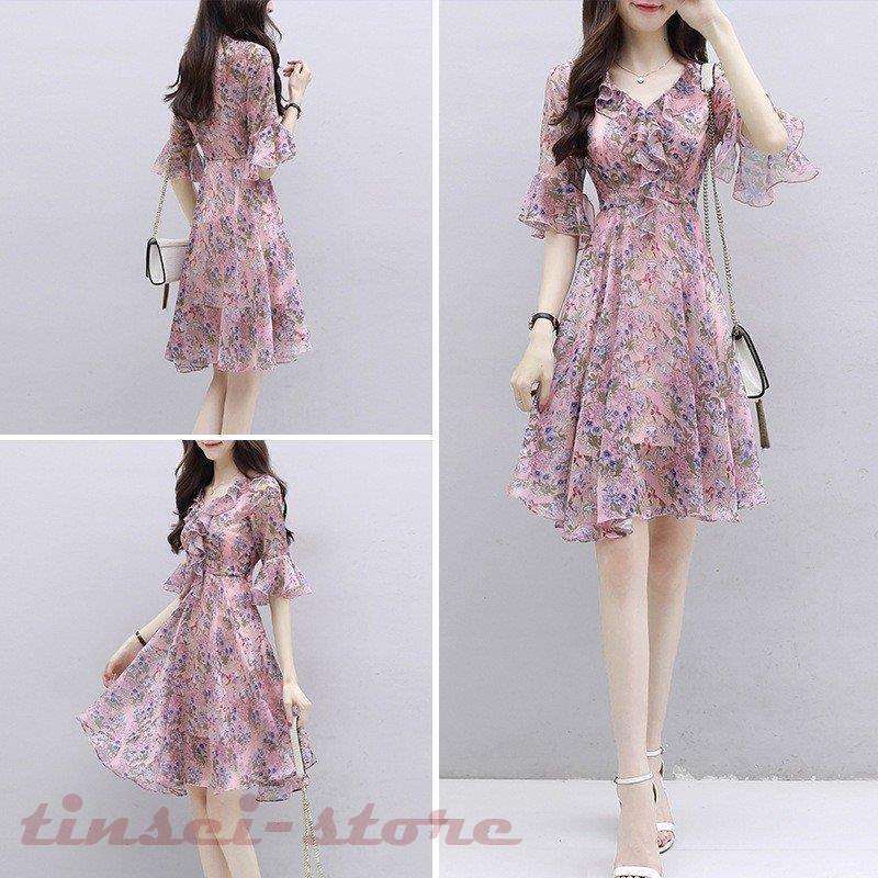 Hobemty レディースストライプミディドレス半袖ベーシックニットAラインドレス ダークカーキ L