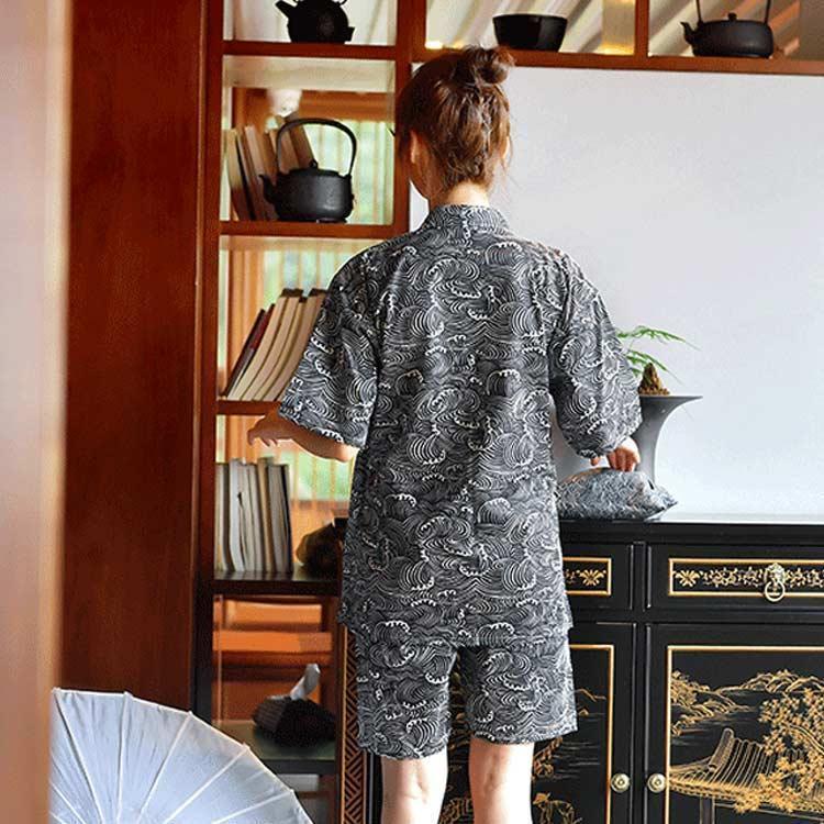 甚平 レディース パジャマ 作務衣 甚平 メンズ 和風 和柄 上下セット お揃い ルームウエア ナイトウエア 普段着 大きいサイズ 夏 浴衣 ペアルッ