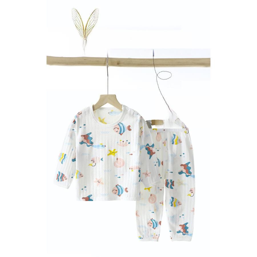 キッズ パジャマ 子供パジャマ 2点セット 女の子 男の子 春夏 薄手 Tシャツ+ズボン 長袖 ルームウェア 部屋着 プリント 冷房対策 セットアップ ユニセックス か