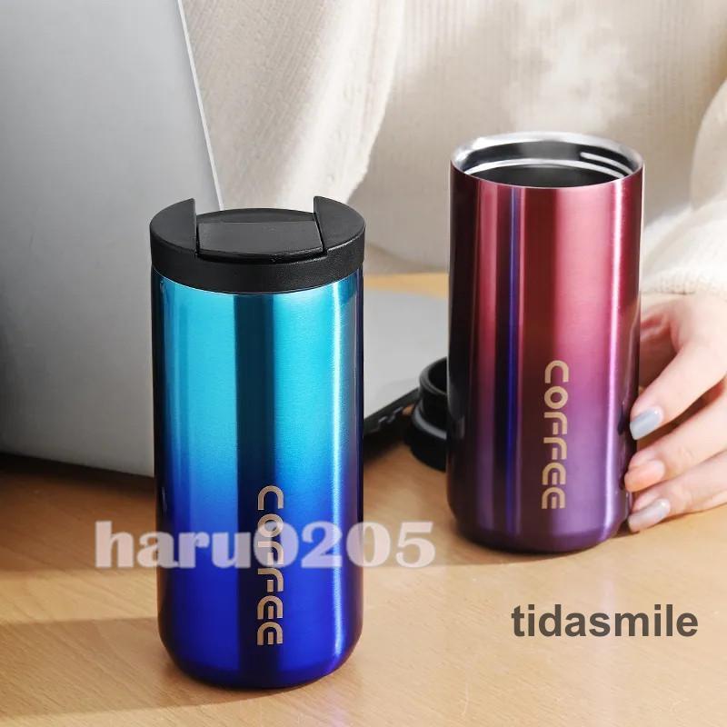 Rakuten - 【500ml】タンブラー 保冷 保温 コーヒーカップ 車用 水筒 直飲み 蓋付き ステンレス製 コップ マグカップ 通勤 漏れ防止 OL オフィス 持ち歩き 魔法瓶 マグボトル ギフト