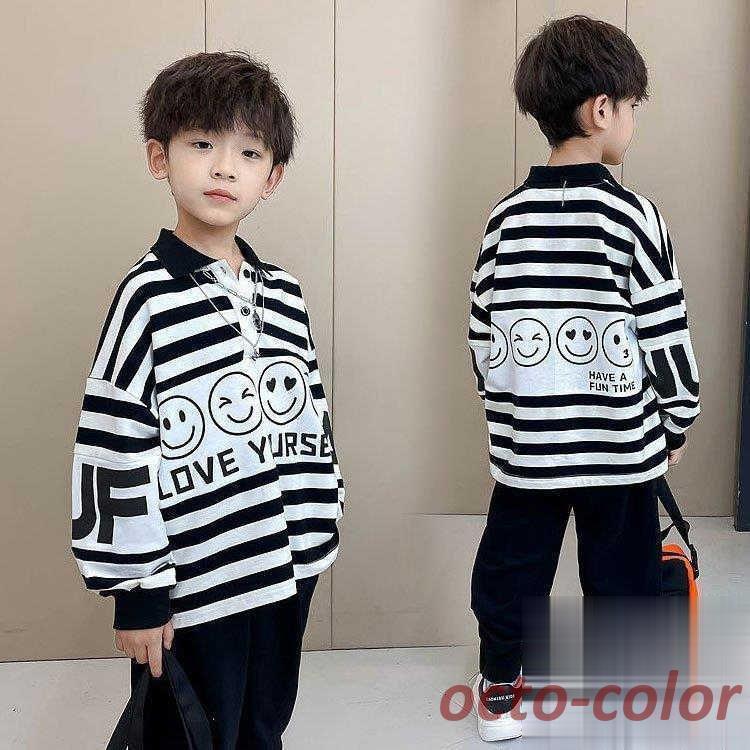 Tシャツ キッズ 長袖 春秋 韓国子供服 男の子 トップス 綿 子供服 ボーダー柄 男児 シンプル カジュアル 可愛い おしゃれ お出かけ 小学生 新作