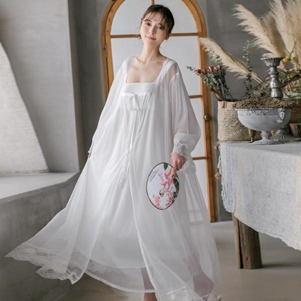 ネグリジェ パジャマ レディース 姫系 ネグリジェ レース リボン ロング丈 キャミワンピース 春夏 カラー ルームウェア フェミニン 可愛い 部屋着 寝巻き