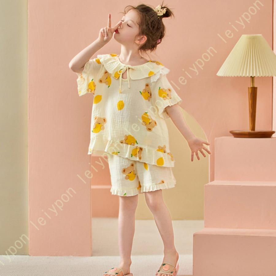 【商品仕様】◆生地：綿◆カラー：ライトイエロー◆サイズ：110cm、120cm、130cm、140cm、150cm、160cm、170cmお子様の夏のパジャマドレスにぴったりな、清涼感あふれるワンピースルームウェアロマンティックなフリルとシ...
