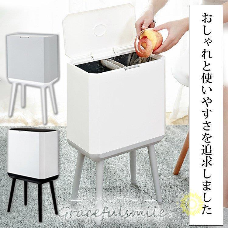 3色あり 2WAY ごみ箱 キッチン収納 省スペース そのままインテリア おしゃれ 収納 ゴミ箱 角型 四角 スクエア 蓋つき 高級感 シンプル ダブルバケツ/[aoe84]