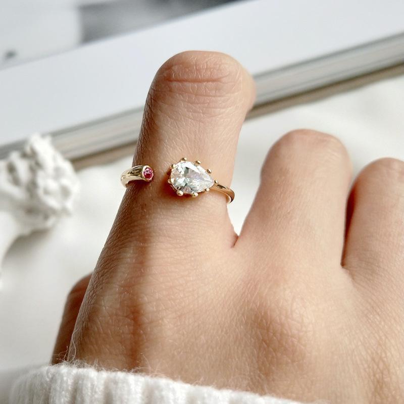指輪 オープンリング アクセサリー レディース 女性用 ラインストーン ゴールドカラー シルバー925 サイズ調整可能 開口 おしゃれ ギフト 記念日