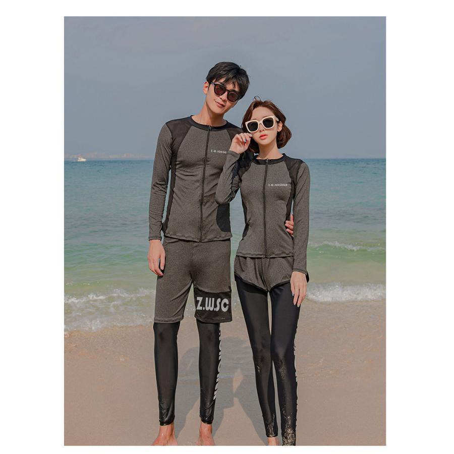 ラッシュガード ペア水着 カップル フィットネス水着 レディース水着 メンズ水着 水着ペアルック スイムウエア 上下セット 長袖 日焼け防止 UVカット