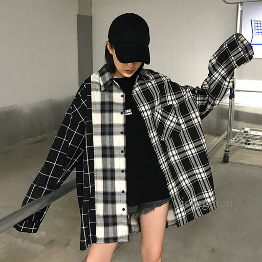 ビッグ チェックシャツ レディース クレイジーパターン オーバーサイズ 韓国 ファッション オルチャン 長袖 トップス オルチャン ストリート ビッグシルエット ビッグ チェックシャツ レディース クレイジーパターン オーバーサイズ 韓国 ファッション オルチャン 長袖 トップス オルチャン ストリート ビッグシルエット