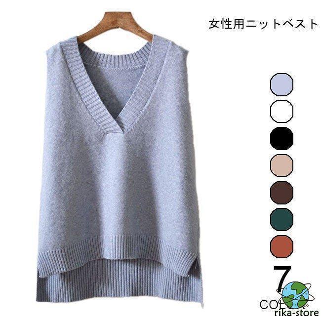 ニットベスト レディース プルオーバー ベスト Vネック ゆったり 女性用 ニット トップス ノースリーブ チョッキ 春秋物 ジレ(4)