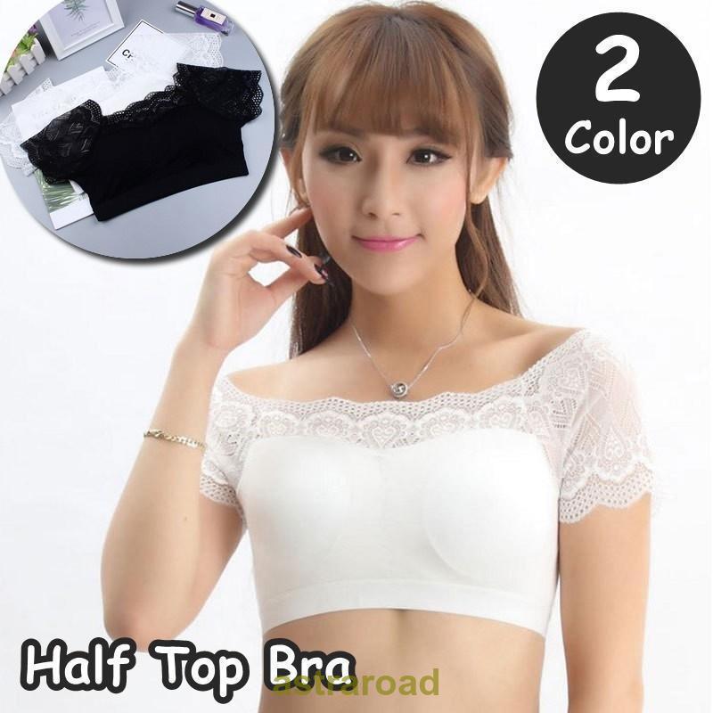 ハーフトップブラ ブラジャー レディース 女性 婦人 インナー パット付き パット入り 下着 ランジェリー ノンワイヤー 半袖 袖あり レース 透け感 夏