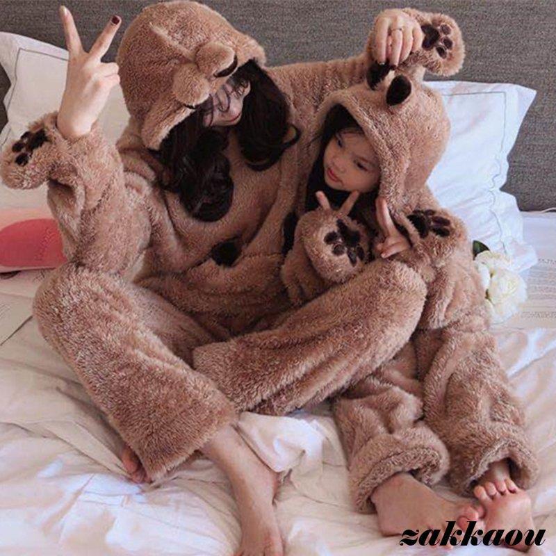 親子お揃い ふわもこルームウェア クマ 家族お揃い パジャマ 上下セット 暖かい 冬 かわいい レディー..