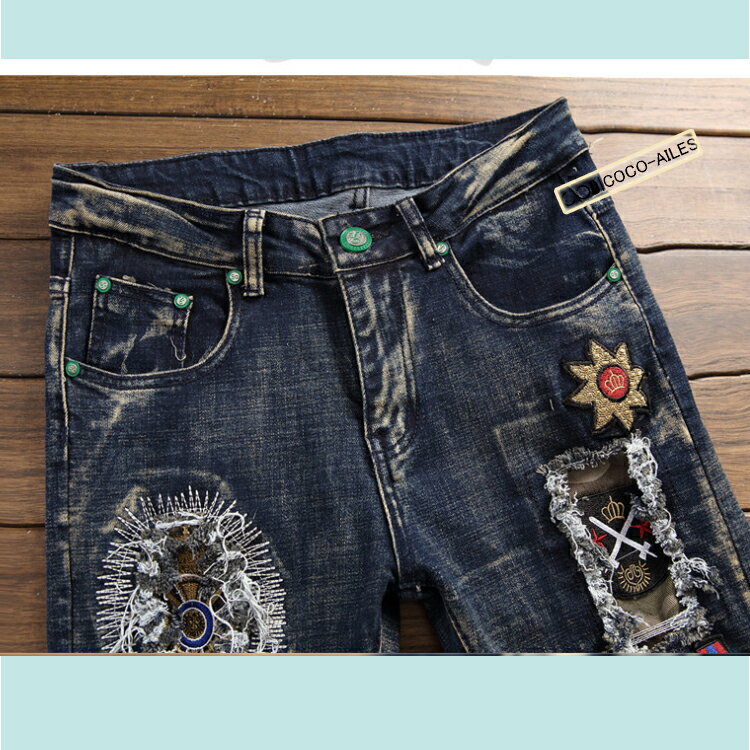 デニムパンツ メンズ ファッション デニムジーンズ スキニーデニムパンツ 刺繍 とら スリムデニム ワッペン MA1 アメリカン 美脚 春夏 秋冬 おしゃれ