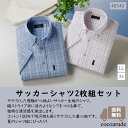 【送料無料】半袖 サッカーシャツ 2着セット LLサイズ 3Lサイズ ブルー ホワイト×ピンク チェック柄 レギュラータイプ メンズ 紳士 洗い替え おすすめ プレゼント 贈り物 贈答品 夏物セール サマーセール 七夕 ココアルデ 40542