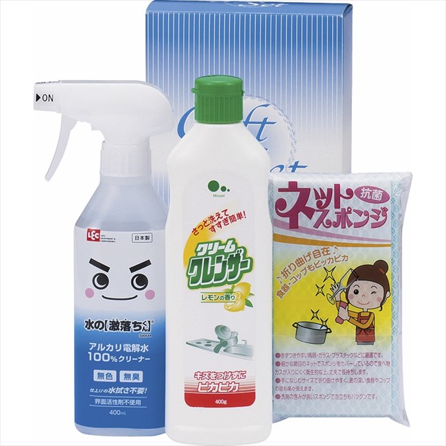 ■商品紹介： ■商品内容：レック水の激落ちくん（400ml）・クリームクレンザー（400g）・ネットスポンジ（中国）×各1 ■商品サイズ： ■商品材質： ■パッケージサイズ：6.5×13.5×23.3cm ■賞味期限： ■アレルゲン： メーカー希望小売価格はメーカーカタログに基づいて掲載しています ■さまざまなギフトアイテムをご用意しております。 内祝　内祝い　お祝い返し　ウェディングギフト　ブライダルギフト　引き出物　引出物　結婚引き出物　結婚引出物　結婚内祝い　出産内祝い 命名内祝い　入園内祝い　入学内祝い　卒園内祝い　卒業内祝い　就職内祝い　新築内祝い　引越し内祝い　快気内祝い　開店内祝い　二次会 披露宴　お祝い　御祝　結婚式　結婚祝い　出産祝い　初節句　七五三　入園祝い　入学祝い　卒園祝い　卒業祝い　成人式　就職祝い　昇進祝い 新築祝い　上棟祝い　引っ越し祝い　引越し祝い　開店祝い　退職祝い　快気祝い　全快祝い　初老祝い　還暦祝い　古稀祝い　喜寿祝い　傘寿祝い 米寿祝い　卒寿祝い　白寿祝い　長寿祝い　金婚式　銀婚式　ダイヤモンド婚式　結婚記念日　ギフト　ギフトセット　セット　詰め合わせ　贈答品　お返し お礼　御礼　ごあいさつ　ご挨拶　御挨拶　プレゼント　お見舞い　お見舞御礼　お餞別　引越し　引越しご挨拶　記念日　誕生日　父の日　母の日　敬老の日 記念品　卒業記念品　定年退職記念品　ゴルフコンペ　コンペ景品　景品　賞品　粗品　お香典返し　香典返し　志　満中陰志　弔事　会葬御礼　法要 法要引き出物　法要引出物　法事　法事引き出物　法事引出物　忌明け　四十九日　七七日忌明け志　一周忌　三回忌　回忌法要　偲び草　粗供養　初盆 供物　お供え　お中元　御中元　お歳暮　御歳暮　お年賀　御年賀　残暑見舞い　年始挨拶　ボーリング大会　景品　レミパン　ゼリー　スターバックス 千疋屋　結婚式　そうめん　ローラアシュレイ　プリン　話題　ディズニー　カタログギフト　ティファール　ビタクラフト　ステンレスタンブラー　リラックマ のし無料　メッセージカード無料　ラッピング無料