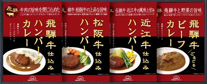 飛騨高山ファクトリー 松阪牛・近江牛・飛騨牛仕込み ハンバーグ&カレー詰合せ HBK-28 内祝 内祝い お祝 御祝 記念品 出産内祝い プレゼント 快気祝い 粗供養 引出物