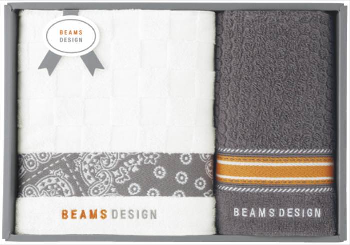 BEAMS DESIGN チェッカーバンダナ バスタオル＆フェイスタオル 51-3139400GY グレー 内祝 内祝い お祝 ..
