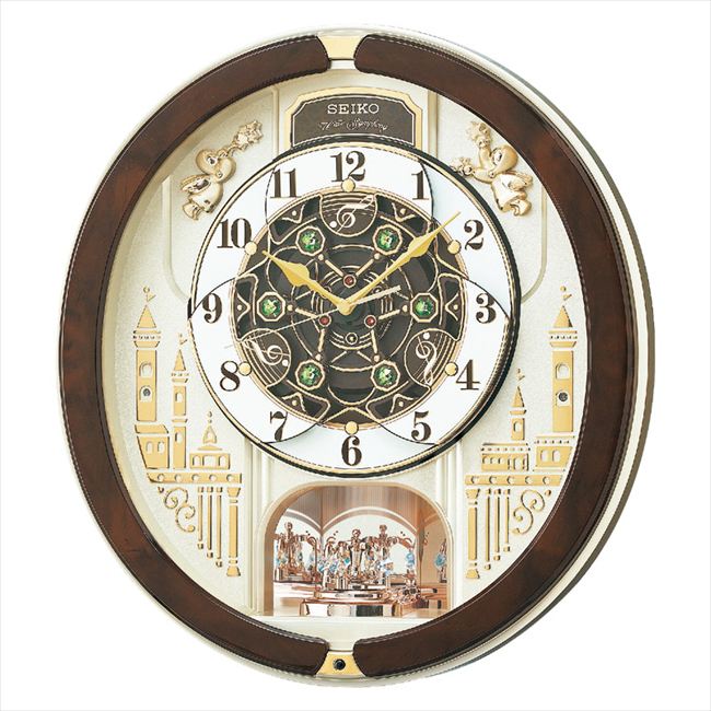 ■商品紹介：毎正時、文字板が回転する電波からくり時計です。内蔵されているメロディはクラシックやジャズなど3つのグループから1グループを選択できる「トリプルセレクション」です。○毎正時メロディ○音量調節○暗時自動鳴止め○回転飾り○スイープ秒針...