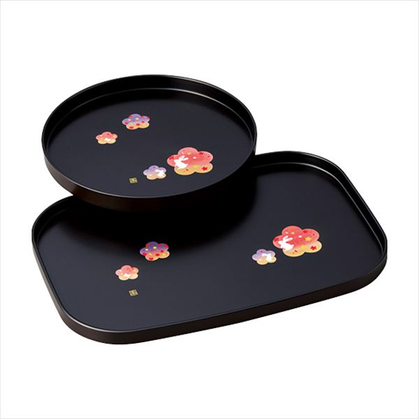 紀州塗 花舞うさぎ 丸盆・長手盆セット 2205031 内祝 内祝い お祝 御祝 記念品 出産内祝い プレゼント 快気祝い 粗供養 引出物
