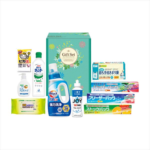 ■商品紹介内容/花王アタック抗菌EX［日本製］:750g×1・P&G除菌ジョイコンパクト［日本製］:170ml×1・持ち手付ポリ袋S:20枚×1・除菌キッチンクリーナー［日本製］:24枚×1・ストックバッグM［日本製］:7枚×1・フリーザーバッグM［日本製］:5枚×1・ジッパーバッグM［日本製］:5枚×1・オレンジジェルハンドソープ［日本製］:200ml×1・クリームクレンザー［ベトナム製］:400g×1・ピカ王ミニ［日本製］×1 ■パッケージサイズ：箱寸/285×185×165 ■重量：約2300g メーカー希望小売価格はメーカーカタログに基づいて掲載しています ■さまざまなギフトアイテムをご用意しております。 内祝　内祝い　お祝い返し　ウェディングギフト　ブライダルギフト　引き出物　引出物　結婚引き出物　結婚引出物　結婚内祝い　出産内祝い 命名内祝い　入園内祝い　入学内祝い　卒園内祝い　卒業内祝い　就職内祝い　新築内祝い　引越し内祝い　快気内祝い　開店内祝い　二次会 披露宴　お祝い　御祝　結婚式　結婚祝い　出産祝い　初節句　七五三　入園祝い　入学祝い　卒園祝い　卒業祝い　成人式　就職祝い　昇進祝い 新築祝い　上棟祝い　引っ越し祝い　引越し祝い　開店祝い　退職祝い　快気祝い　全快祝い　初老祝い　還暦祝い　古稀祝い　喜寿祝い　傘寿祝い 米寿祝い　卒寿祝い　白寿祝い　長寿祝い　金婚式　銀婚式　ダイヤモンド婚式　結婚記念日　ギフト　ギフトセット　セット　詰め合わせ　贈答品　お返し お礼　御礼　ごあいさつ　ご挨拶　御挨拶　プレゼント　お見舞い　お見舞御礼　お餞別　引越し　引越しご挨拶　記念日　誕生日　父の日　母の日　敬老の日 記念品　卒業記念品　定年退職記念品　ゴルフコンペ　コンペ景品　景品　賞品　粗品　お香典返し　香典返し　志　満中陰志　弔事　会葬御礼　法要 法要引き出物　法要引出物　法事　法事引き出物　法事引出物　忌明け　四十九日　七七日忌明け志　一周忌　三回忌　回忌法要　偲び草　粗供養　初盆 供物　お供え　お中元　御中元　お歳暮　御歳暮　お年賀　御年賀　残暑見舞い　年始挨拶　ボーリング大会　景品　レミパン　ゼリー　スターバックス 千疋屋　結婚式　そうめん　ローラアシュレイ　プリン　話題　ディズニー　カタログギフト　ティファール　ビタクラフト　ステンレスタンブラー　リラックマ のし無料　メッセージカード無料　ラッピング無料 ギフトにぴったりのアイテムをご紹介！ 贈り物に悩んでいる方へ、心温まるギフトアイテムを取り揃えました。高品質な食品、ふわふわのタオル、美しい食器、そしてセンスあふれる雑貨まで、幅広いラインナップであなたの大切な人への思いを伝えます。 特徴 高品質：厳選された素材と丁寧な製造工程で作られた商品ばかり。どれも長く愛用いただけます。 多用途：どんなシーンでも使える万能アイテムが揃っています。誕生日、結婚祝い、新築祝いなど、さまざまな場面に最適です。 デザイン：シンプルで洗練されたデザインから、カラフルで個性的なものまで、多彩なバリエーションをご用意。 お手頃価格：高品質ながら手ごろな価格で、コストパフォーマンスも抜群。 おすすめの用途とシーン 誕生日プレゼント：大切な人の特別な日を祝うために、実用的かつ心温まるギフトを。食品やタオルは、日常で役立つアイテムとして喜ばれます。 結婚祝い：新しい生活を始めるカップルに、美しい食器やおしゃれな雑貨を。幸せな家庭を築くお手伝いができます。 新築祝い：新しい家に引っ越した友人や家族へ、インテリアにぴったりの雑貨や実用的なタオルを。快適な生活をサポートします。 お返しギフト：感謝の気持ちを込めて、おしゃれで実用的なアイテムを。食品はもちろん、使い心地の良いタオルや美しい食器も喜ばれます。 季節の贈り物：お中元やお歳暮、季節の挨拶として、季節に合ったギフトを。夏には涼しげな雑貨、冬には温かみのあるタオルや食品が最適です。 贈る相手に合わせたおすすめ グルメな方へ：美味しい食品を贈れば、食卓が一層華やかに。特別な時間を演出します。 家庭的な方へ：ふわふわのタオルや使いやすい食器で、日常生活に彩りを。 オシャレな方へ：センスあふれる雑貨で、インテリアを一層魅力的に。 まとめ あなたの気持ちを込めたギフト選びをお手伝いします。どれも心を込めて選んだアイテムばかりです。大切な人への贈り物として、自信を持っておすすめします。 商品概要 [分類] 以下のような商品をお探しの方にオススメです。スイーツ スィーツ スウィーツ Sweets ケーキ お菓子 洋菓子 デザート おやつ 小腹対策 食品 食べ物 / チョコレートケーキ チョコレート ガトーショコラ チーズケーキ 生菓子 生ケーキ ベイクドチーズケーキ [評価・マスコミ] ランキング1位のおすすめ(お勧め オススメ) インスタ映え SNS 評判 今話題の人気商品 [サービス] 以下のサービスをご利用いだだけます。不可の場合あり。お取り寄せ 全国配送 全国発送 オーダー 注文 デリバリー 取寄せ 宅配 ネット通販 持ち運び可 / 送料無料 送料込み 無料ギフト対応 日持ち長い 長期保存 賞味期限が長い 名入れ 当日発送 お急ぎ便 即日配送 即日発送 翌日配送 翌日発送 前日に買う あす楽 明日楽 即納 翌日 あす着 明日届く 配送日指定可 冷凍保存可 冷凍保管 冷凍便 ギフトラッピング ギフト対応 予約 メッセージ付き 有料メッセージカード 有料お誕生日カード ホワイトデー当日お届け可能 [パッケージ] 　 以下のような包装でお届けします。詰め合わせ セット アソート 化粧箱入り ラッピング不要 個包装 小分け 手提げ袋（有償） 2重梱包 [デザイン] 以下のようなイメージをお求めの方におすすめです。お洒落 可愛い ゴージャス 高級感 プレミアム サプライズ感 美しい インパクト 面白い 珍しい 希少 驚き シンプル 上品 スタイリッシュ エレガント モダン [ご用途] 工夫次第で様々な用途でご利用いただけます。贈り物 プレゼント ギフト プチギフト 贈答品 お祝い 御祝い 退職祝い 内祝い 出産祝い 出産内祝い 入学祝い 卒業祝い ご褒美 手土産 お土産 お使い物 お返し お礼 ご挨拶 ご進物 お配り 配る ばらまき バレンタインデー バレンタインデイ ヴァレンタイン 友チョコ 義理チョコ 本命チョコ 逆チョコ バレンタインチョコ ホワイトデー ホワイトデイ ホワイトデーのお返し 七五三 ひな祭り こどもの日 ハロウィン クリスマス お中元 お年賀 ウインターギフト 御中元 御歳暮 サマーギフト 残暑見舞い お歳暮 母の日 父の日 敬老の日 敬老会記念品 敬老会 結婚祝い 結婚内祝い 結婚記念日 結婚式二次会 二次会のプチギフト 結婚披露宴の引き出物 引き菓子 ウエディングパーティー 成人祝い 長寿祝い 還暦祝い 古希祝い 古稀祝い 喜寿祝い 傘寿祝い 米寿祝い 卒寿祝い 白寿祝い 紀寿祝い 百寿祝い 成人式 セレモニー イベント 内祝い 快気祝い 快気内祝い 出産内祝い 出産祝い 記念日 お返し ご進物 御使い物 お礼 ご挨拶 御礼 ご祝儀 祝儀の品 お使い物 ノベルティー 粗品 景品 長寿 法事 法要 仏事 年忌法事 志 粗供養 供養返し 香典返し 満中陰志 御供え お供え 御供物 弔事 七五三 ひな祭り 入学祝い 卒業祝い 卒園祝い 退職祝い 入社祝い 成人式 成人式のお祝い 朝食 食事代わり ティータイム ブレイクタイム ホームパーティー クリスマスケーキ 誕生日プレゼント 誕生祝い バースデーケーキ 学校 会社 職場 法人 取引先 部活 イベント サークル 介護施設 [おすすめの方] 以下のような様々なお客様にお喜びいただいております。10代 20代 30代 40代 50代 60代 70代 80代 90代 100歳以上 お母さん お父さん ママ パパ 兄弟姉妹 彼氏 彼女 恋人 義理の母 叔父さん 親戚の お嬢さん 大家族 家族 赤ちゃん 祖父 祖母 叔父 叔母 孫 おじいちゃん おばあちゃん じいじ ばあば 夫 旦那 妻 奥様 お嫁さん 奥さん 親 両親 娘 同僚 友達 仲間 友人 親友 上司 部下 先輩 後輩 お世話になった方 恩師 先生 大人数 女友達 法人 女性 男性 大人 子ども 子供用 小学生 中学生 高校生 男の子 女の子 辛党 甘党 甘いものが苦手 高齢者 お年寄り [その他おすすめ] 以下のような商品に興味のある方にもオススメです。大量 大量購入 財布に優しい 大人数 業務用 大量スイーツ お試し コスパ良い /とっておきのギフトを贈る。ギフト専門店のおすすめ商品ですもらう方が嬉しい、使い勝手のいい進物商品。