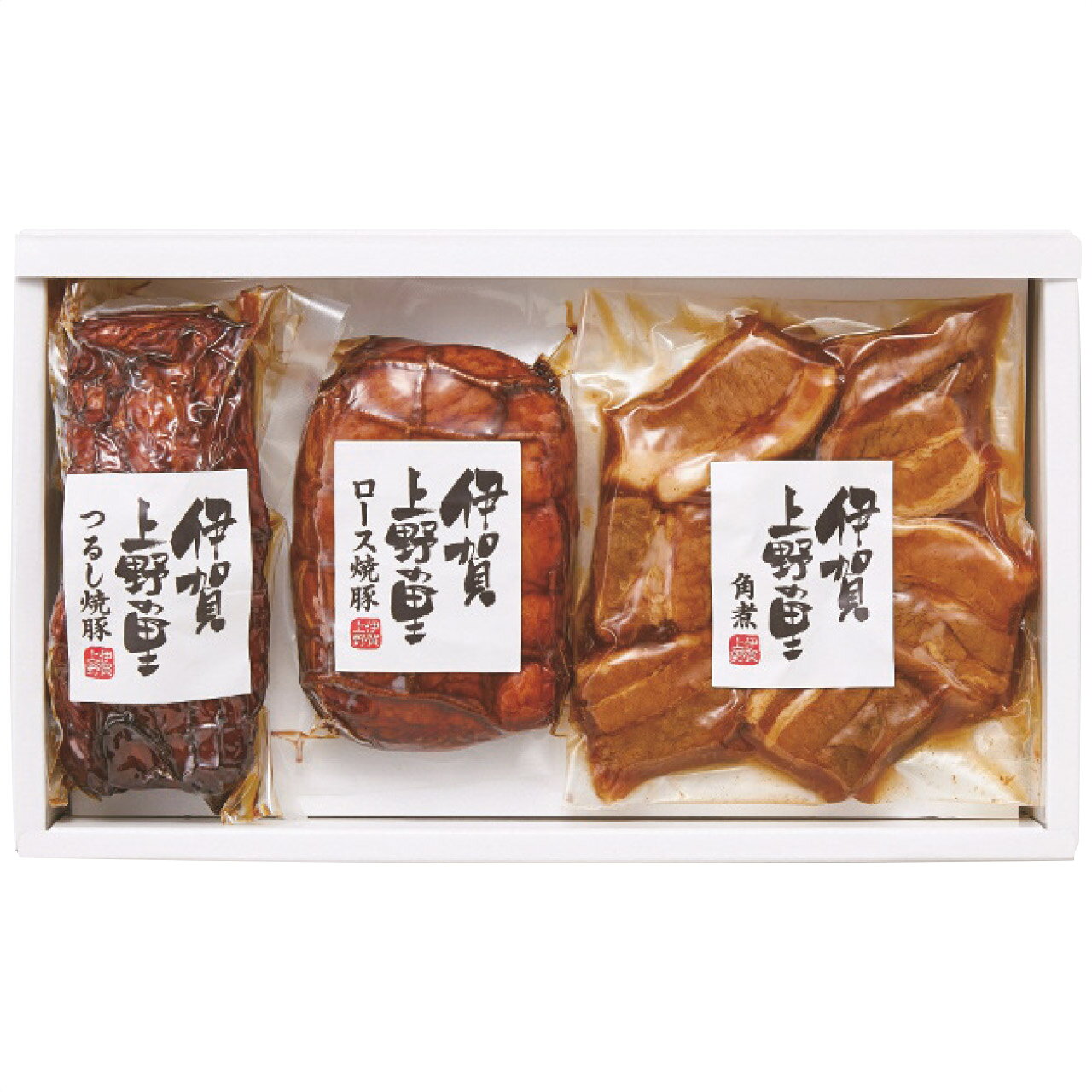 ■お歳暮専用商品となります。商品出荷日：11月上旬から12月上旬ごろ ■商品紹介：一本一本ロースターでつるし焼きした自慢のつるし焼豚と、醤油ベースで味付けし、素材の旨味が堪能できるロース焼豚、独自の3段加熱工程により、奥までしっかり味がしみ込んだやわらかい豚角煮のセットです。小さなお子様からご年配の方まで人気の商品です。 ■商品内容：伊賀上野の里(つるし焼豚170g・ロース焼豚175g各1本・豚角煮180g×1個) ■パッケージサイズ： ■商品重量：725g ■賞味期限：冷蔵50日・賞味目安約25日 冷蔵 メーカー希望小売価格はメーカーカタログに基づいて掲載しています ■さまざまなギフトアイテムをご用意しております。 内祝　内祝い　お祝い返し　ウェディングギフト　ブライダルギフト　引き出物　引出物　結婚引き出物　結婚引出物　結婚内祝い　出産内祝い 命名内祝い　入園内祝い　入学内祝い　卒園内祝い　卒業内祝い　就職内祝い　新築内祝い　引越し内祝い　快気内祝い　開店内祝い　二次会 披露宴　お祝い　御祝　結婚式　結婚祝い　出産祝い　初節句　七五三　入園祝い　入学祝い　卒園祝い　卒業祝い　成人式　就職祝い　昇進祝い 新築祝い　上棟祝い　引っ越し祝い　引越し祝い　開店祝い　退職祝い　快気祝い　全快祝い　初老祝い　還暦祝い　古稀祝い　喜寿祝い　傘寿祝い 米寿祝い　卒寿祝い　白寿祝い　長寿祝い　金婚式　銀婚式　ダイヤモンド婚式　結婚記念日　ギフト　ギフトセット　セット　詰め合わせ　贈答品　お返し お礼　御礼　ごあいさつ　ご挨拶　御挨拶　プレゼント　お見舞い　お見舞御礼　お餞別　引越し　引越しご挨拶　記念日　誕生日　父の日　母の日　敬老の日 記念品　卒業記念品　定年退職記念品　ゴルフコンペ　コンペ景品　景品　賞品　粗品　お香典返し　香典返し　志　満中陰志　弔事　会葬御礼　法要 法要引き出物　法要引出物　法事　法事引き出物　法事引出物　忌明け　四十九日　七七日忌明け志　一周忌　三回忌　回忌法要　偲び草　粗供養　初盆 供物　お供え　お中元　御中元　お歳暮　御歳暮　お年賀　御年賀　残暑見舞い　年始挨拶　ボーリング大会　景品　レミパン　ゼリー　スターバックス 千疋屋　結婚式　そうめん　ローラアシュレイ　プリン　話題　ディズニー　カタログギフト　ティファール　ビタクラフト　ステンレスタンブラー　リラックマ のし無料　メッセージカード無料　ラッピング無料 ギフトにぴったりのアイテムをご紹介！ 贈り物に悩んでいる方へ、心温まるギフトアイテムを取り揃えました。高品質な食品、ふわふわのタオル、美しい食器、そしてセンスあふれる雑貨まで、幅広いラインナップであなたの大切な人への思いを伝えます。 特徴 高品質：厳選された素材と丁寧な製造工程で作られた商品ばかり。どれも長く愛用いただけます。 多用途：どんなシーンでも使える万能アイテムが揃っています。誕生日、結婚祝い、新築祝いなど、さまざまな場面に最適です。 デザイン：シンプルで洗練されたデザインから、カラフルで個性的なものまで、多彩なバリエーションをご用意。 お手頃価格：高品質ながら手ごろな価格で、コストパフォーマンスも抜群。 おすすめの用途とシーン 誕生日プレゼント：大切な人の特別な日を祝うために、実用的かつ心温まるギフトを。食品やタオルは、日常で役立つアイテムとして喜ばれます。 結婚祝い：新しい生活を始めるカップルに、美しい食器やおしゃれな雑貨を。幸せな家庭を築くお手伝いができます。 新築祝い：新しい家に引っ越した友人や家族へ、インテリアにぴったりの雑貨や実用的なタオルを。快適な生活をサポートします。 お返しギフト：感謝の気持ちを込めて、おしゃれで実用的なアイテムを。食品はもちろん、使い心地の良いタオルや美しい食器も喜ばれます。 季節の贈り物：お中元やお歳暮、季節の挨拶として、季節に合ったギフトを。夏には涼しげな雑貨、冬には温かみのあるタオルや食品が最適です。 贈る相手に合わせたおすすめ グルメな方へ：美味しい食品を贈れば、食卓が一層華やかに。特別な時間を演出します。 家庭的な方へ：ふわふわのタオルや使いやすい食器で、日常生活に彩りを。 オシャレな方へ：センスあふれる雑貨で、インテリアを一層魅力的に。 まとめ あなたの気持ちを込めたギフト選びをお手伝いします。どれも心を込めて選んだアイテムばかりです。大切な人への贈り物として、自信を持っておすすめします。 商品概要 [分類] 以下のような商品をお探しの方にオススメです。スイーツ スィーツ スウィーツ Sweets ケーキ お菓子 洋菓子 デザート おやつ 小腹対策 食品 食べ物 / チョコレートケーキ チョコレート ガトーショコラ チーズケーキ 生菓子 生ケーキ ベイクドチーズケーキ [評価・マスコミ] ランキング1位のおすすめ(お勧め オススメ) インスタ映え SNS 評判 今話題の人気商品 [サービス] 以下のサービスをご利用いだだけます。不可の場合あり。お取り寄せ 全国配送 全国発送 オーダー 注文 デリバリー 取寄せ 宅配 ネット通販 持ち運び可 / 送料無料 送料込み 無料ギフト対応 日持ち長い 長期保存 賞味期限が長い 名入れ 当日発送 お急ぎ便 即日配送 即日発送 翌日配送 翌日発送 前日に買う あす楽 明日楽 即納 翌日 あす着 明日届く 配送日指定可 冷凍保存可 冷凍保管 冷凍便 ギフトラッピング ギフト対応 予約 メッセージ付き 有料メッセージカード 有料お誕生日カード ホワイトデー当日お届け可能 [パッケージ] 　 以下のような包装でお届けします。詰め合わせ セット アソート 化粧箱入り ラッピング不要 個包装 小分け 手提げ袋（有償） 2重梱包 [デザイン] 以下のようなイメージをお求めの方におすすめです。お洒落 可愛い ゴージャス 高級感 プレミアム サプライズ感 美しい インパクト 面白い 珍しい 希少 驚き シンプル 上品 スタイリッシュ エレガント モダン [ご用途] 工夫次第で様々な用途でご利用いただけます。贈り物 プレゼント ギフト プチギフト 贈答品 お祝い 御祝い 退職祝い 内祝い 出産祝い 出産内祝い 入学祝い 卒業祝い ご褒美 手土産 お土産 お使い物 お返し お礼 ご挨拶 ご進物 お配り 配る ばらまき バレンタインデー バレンタインデイ ヴァレンタイン 友チョコ 義理チョコ 本命チョコ 逆チョコ バレンタインチョコ ホワイトデー ホワイトデイ ホワイトデーのお返し 七五三 ひな祭り こどもの日 ハロウィン クリスマス お中元 お年賀 ウインターギフト 御中元 御歳暮 サマーギフト 残暑見舞い お歳暮 母の日 父の日 敬老の日 敬老会記念品 敬老会 結婚祝い 結婚内祝い 結婚記念日 結婚式二次会 二次会のプチギフト 結婚披露宴の引き出物 引き菓子 ウエディングパーティー 成人祝い 長寿祝い 還暦祝い 古希祝い 古稀祝い 喜寿祝い 傘寿祝い 米寿祝い 卒寿祝い 白寿祝い 紀寿祝い 百寿祝い 成人式 セレモニー イベント 内祝い 快気祝い 快気内祝い 出産内祝い 出産祝い 記念日 お返し ご進物 御使い物 お礼 ご挨拶 御礼 ご祝儀 祝儀の品 お使い物 ノベルティー 粗品 景品 長寿 法事 法要 仏事 年忌法事 志 粗供養 供養返し 香典返し 満中陰志 御供え お供え 御供物 弔事 七五三 ひな祭り 入学祝い 卒業祝い 卒園祝い 退職祝い 入社祝い 成人式 成人式のお祝い 朝食 食事代わり ティータイム ブレイクタイム ホームパーティー クリスマスケーキ 誕生日プレゼント 誕生祝い バースデーケーキ 学校 会社 職場 法人 取引先 部活 イベント サークル 介護施設 [おすすめの方] 以下のような様々なお客様にお喜びいただいております。10代 20代 30代 40代 50代 60代 70代 80代 90代 100歳以上 お母さん お父さん ママ パパ 兄弟姉妹 彼氏 彼女 恋人 義理の母 叔父さん 親戚の お嬢さん 大家族 家族 赤ちゃん 祖父 祖母 叔父 叔母 孫 おじいちゃん おばあちゃん じいじ ばあば 夫 旦那 妻 奥様 お嫁さん 奥さん 親 両親 娘 同僚 友達 仲間 友人 親友 上司 部下 先輩 後輩 お世話になった方 恩師 先生 大人数 女友達 法人 女性 男性 大人 子ども 子供用 小学生 中学生 高校生 男の子 女の子 辛党 甘党 甘いものが苦手 高齢者 お年寄り [その他おすすめ] 以下のような商品に興味のある方にもオススメです。大量 大量購入 財布に優しい 大人数 業務用 大量スイーツ お試し コスパ良い /一本一本ロースターでつるし焼きした自慢のつるし焼豚と、醤油ベースで味付けし、素材の旨味が堪能できるロース焼豚、独自の3段加熱工程により、奥までしっかり味がしみ込んだやわらかい豚角煮のセットです。小さなお子様からご年配の方まで人気の商品です。