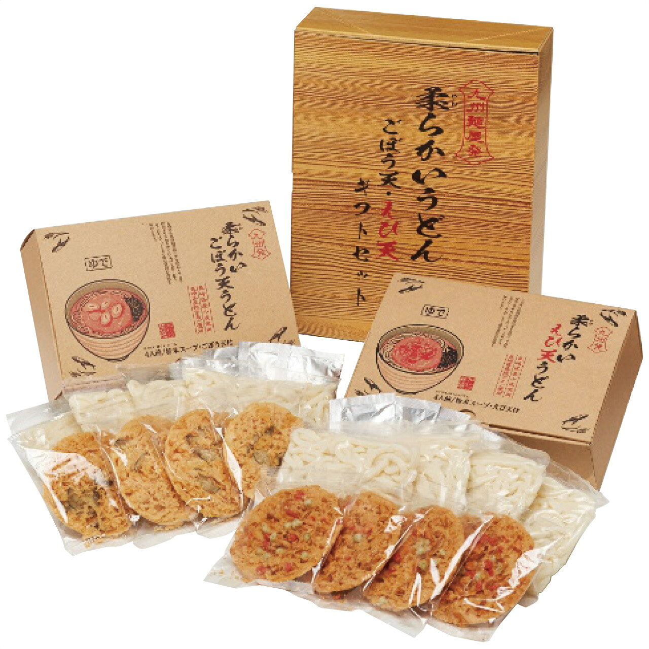 ■お歳暮専用商品となります。商品出荷日：11月上旬から12月上旬ごろ ■商品紹介：茹でてあるから簡単調理！九州で人気の柔らかいうどんです。長崎県産小麦使用の麺と長崎県産焼あごだし使用のあごだしスープに香ばしいごぼう天、えび天をセットしました。3種の味がマッチした極上の味をお召し上がり頂けます。 ■商品内容：ごぼう天うどん4食入(めん150g、ごぼう天、粉末スープ各4袋)・えび天うどん4食入(めん150g、えび天、粉末スープ各4袋)各1箱 ■パッケージサイズ： ■商品重量：1700g ■賞味期限：製造日より常温約150日 常温 メーカー希望小売価格はメーカーカタログに基づいて掲載しています ■さまざまなギフトアイテムをご用意しております。 内祝　内祝い　お祝い返し　ウェディングギフト　ブライダルギフト　引き出物　引出物　結婚引き出物　結婚引出物　結婚内祝い　出産内祝い 命名内祝い　入園内祝い　入学内祝い　卒園内祝い　卒業内祝い　就職内祝い　新築内祝い　引越し内祝い　快気内祝い　開店内祝い　二次会 披露宴　お祝い　御祝　結婚式　結婚祝い　出産祝い　初節句　七五三　入園祝い　入学祝い　卒園祝い　卒業祝い　成人式　就職祝い　昇進祝い 新築祝い　上棟祝い　引っ越し祝い　引越し祝い　開店祝い　退職祝い　快気祝い　全快祝い　初老祝い　還暦祝い　古稀祝い　喜寿祝い　傘寿祝い 米寿祝い　卒寿祝い　白寿祝い　長寿祝い　金婚式　銀婚式　ダイヤモンド婚式　結婚記念日　ギフト　ギフトセット　セット　詰め合わせ　贈答品　お返し お礼　御礼　ごあいさつ　ご挨拶　御挨拶　プレゼント　お見舞い　お見舞御礼　お餞別　引越し　引越しご挨拶　記念日　誕生日　父の日　母の日　敬老の日 記念品　卒業記念品　定年退職記念品　ゴルフコンペ　コンペ景品　景品　賞品　粗品　お香典返し　香典返し　志　満中陰志　弔事　会葬御礼　法要 法要引き出物　法要引出物　法事　法事引き出物　法事引出物　忌明け　四十九日　七七日忌明け志　一周忌　三回忌　回忌法要　偲び草　粗供養　初盆 供物　お供え　お中元　御中元　お歳暮　御歳暮　お年賀　御年賀　残暑見舞い　年始挨拶　ボーリング大会　景品　レミパン　ゼリー　スターバックス 千疋屋　結婚式　そうめん　ローラアシュレイ　プリン　話題　ディズニー　カタログギフト　ティファール　ビタクラフト　ステンレスタンブラー　リラックマ のし無料　メッセージカード無料　ラッピング無料 ギフトにぴったりのアイテムをご紹介！ 贈り物に悩んでいる方へ、心温まるギフトアイテムを取り揃えました。高品質な食品、ふわふわのタオル、美しい食器、そしてセンスあふれる雑貨まで、幅広いラインナップであなたの大切な人への思いを伝えます。 特徴 高品質：厳選された素材と丁寧な製造工程で作られた商品ばかり。どれも長く愛用いただけます。 多用途：どんなシーンでも使える万能アイテムが揃っています。誕生日、結婚祝い、新築祝いなど、さまざまな場面に最適です。 デザイン：シンプルで洗練されたデザインから、カラフルで個性的なものまで、多彩なバリエーションをご用意。 お手頃価格：高品質ながら手ごろな価格で、コストパフォーマンスも抜群。 おすすめの用途とシーン 誕生日プレゼント：大切な人の特別な日を祝うために、実用的かつ心温まるギフトを。食品やタオルは、日常で役立つアイテムとして喜ばれます。 結婚祝い：新しい生活を始めるカップルに、美しい食器やおしゃれな雑貨を。幸せな家庭を築くお手伝いができます。 新築祝い：新しい家に引っ越した友人や家族へ、インテリアにぴったりの雑貨や実用的なタオルを。快適な生活をサポートします。 お返しギフト：感謝の気持ちを込めて、おしゃれで実用的なアイテムを。食品はもちろん、使い心地の良いタオルや美しい食器も喜ばれます。 季節の贈り物：お中元やお歳暮、季節の挨拶として、季節に合ったギフトを。夏には涼しげな雑貨、冬には温かみのあるタオルや食品が最適です。 贈る相手に合わせたおすすめ グルメな方へ：美味しい食品を贈れば、食卓が一層華やかに。特別な時間を演出します。 家庭的な方へ：ふわふわのタオルや使いやすい食器で、日常生活に彩りを。 オシャレな方へ：センスあふれる雑貨で、インテリアを一層魅力的に。 まとめ あなたの気持ちを込めたギフト選びをお手伝いします。どれも心を込めて選んだアイテムばかりです。大切な人への贈り物として、自信を持っておすすめします。 商品概要 [分類] 以下のような商品をお探しの方にオススメです。スイーツ スィーツ スウィーツ Sweets ケーキ お菓子 洋菓子 デザート おやつ 小腹対策 食品 食べ物 / チョコレートケーキ チョコレート ガトーショコラ チーズケーキ 生菓子 生ケーキ ベイクドチーズケーキ [評価・マスコミ] ランキング1位のおすすめ(お勧め オススメ) インスタ映え SNS 評判 今話題の人気商品 [サービス] 以下のサービスをご利用いだだけます。不可の場合あり。お取り寄せ 全国配送 全国発送 オーダー 注文 デリバリー 取寄せ 宅配 ネット通販 持ち運び可 / 送料無料 送料込み 無料ギフト対応 日持ち長い 長期保存 賞味期限が長い 名入れ 当日発送 お急ぎ便 即日配送 即日発送 翌日配送 翌日発送 前日に買う あす楽 明日楽 即納 翌日 あす着 明日届く 配送日指定可 冷凍保存可 冷凍保管 冷凍便 ギフトラッピング ギフト対応 予約 メッセージ付き 有料メッセージカード 有料お誕生日カード ホワイトデー当日お届け可能 [パッケージ] 　 以下のような包装でお届けします。詰め合わせ セット アソート 化粧箱入り ラッピング不要 個包装 小分け 手提げ袋（有償） 2重梱包 [デザイン] 以下のようなイメージをお求めの方におすすめです。お洒落 可愛い ゴージャス 高級感 プレミアム サプライズ感 美しい インパクト 面白い 珍しい 希少 驚き シンプル 上品 スタイリッシュ エレガント モダン [ご用途] 工夫次第で様々な用途でご利用いただけます。贈り物 プレゼント ギフト プチギフト 贈答品 お祝い 御祝い 退職祝い 内祝い 出産祝い 出産内祝い 入学祝い 卒業祝い ご褒美 手土産 お土産 お使い物 お返し お礼 ご挨拶 ご進物 お配り 配る ばらまき バレンタインデー バレンタインデイ ヴァレンタイン 友チョコ 義理チョコ 本命チョコ 逆チョコ バレンタインチョコ ホワイトデー ホワイトデイ ホワイトデーのお返し 七五三 ひな祭り こどもの日 ハロウィン クリスマス お中元 お年賀 ウインターギフト 御中元 御歳暮 サマーギフト 残暑見舞い お歳暮 母の日 父の日 敬老の日 敬老会記念品 敬老会 結婚祝い 結婚内祝い 結婚記念日 結婚式二次会 二次会のプチギフト 結婚披露宴の引き出物 引き菓子 ウエディングパーティー 成人祝い 長寿祝い 還暦祝い 古希祝い 古稀祝い 喜寿祝い 傘寿祝い 米寿祝い 卒寿祝い 白寿祝い 紀寿祝い 百寿祝い 成人式 セレモニー イベント 内祝い 快気祝い 快気内祝い 出産内祝い 出産祝い 記念日 お返し ご進物 御使い物 お礼 ご挨拶 御礼 ご祝儀 祝儀の品 お使い物 ノベルティー 粗品 景品 長寿 法事 法要 仏事 年忌法事 志 粗供養 供養返し 香典返し 満中陰志 御供え お供え 御供物 弔事 七五三 ひな祭り 入学祝い 卒業祝い 卒園祝い 退職祝い 入社祝い 成人式 成人式のお祝い 朝食 食事代わり ティータイム ブレイクタイム ホームパーティー クリスマスケーキ 誕生日プレゼント 誕生祝い バースデーケーキ 学校 会社 職場 法人 取引先 部活 イベント サークル 介護施設 [おすすめの方] 以下のような様々なお客様にお喜びいただいております。10代 20代 30代 40代 50代 60代 70代 80代 90代 100歳以上 お母さん お父さん ママ パパ 兄弟姉妹 彼氏 彼女 恋人 義理の母 叔父さん 親戚の お嬢さん 大家族 家族 赤ちゃん 祖父 祖母 叔父 叔母 孫 おじいちゃん おばあちゃん じいじ ばあば 夫 旦那 妻 奥様 お嫁さん 奥さん 親 両親 娘 同僚 友達 仲間 友人 親友 上司 部下 先輩 後輩 お世話になった方 恩師 先生 大人数 女友達 法人 女性 男性 大人 子ども 子供用 小学生 中学生 高校生 男の子 女の子 辛党 甘党 甘いものが苦手 高齢者 お年寄り [その他おすすめ] 以下のような商品に興味のある方にもオススメです。大量 大量購入 財布に優しい 大人数 業務用 大量スイーツ お試し コスパ良い /茹でてあるから簡単調理！九州で人気の柔らかいうどんです。長崎県産小麦使用の麺と長崎県産焼あごだし使用のあごだしスープに香ばしいごぼう天、えび天をセットしました。3種の味がマッチした極上の味をお召し上がり頂けます。