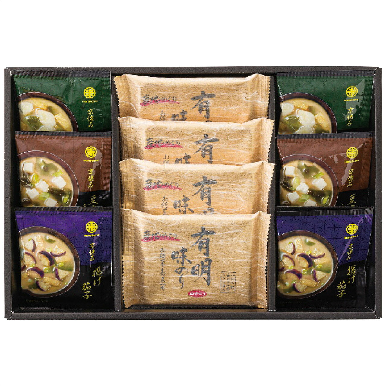 ■お歳暮専用商品となります。商品出荷日：11月上旬から12月上旬ごろ ■商品紹介：みそ本来の風味を味わえるマルコメ独自のフリーズドライ製法「顆粒みそ」と、白子有明海産味のりの詰合せです。 ■商品内容：マルコメ京懐石顆粒みそ汁(長ねぎ・豆腐わかめ・揚げ茄子各2袋)・白子有明味のり(8切8枚)4袋 ■パッケージサイズ： ■商品重量：502g ■賞味期限：製造日より常温約360日 常温 メーカー希望小売価格はメーカーカタログに基づいて掲載しています ■さまざまなギフトアイテムをご用意しております。 内祝　内祝い　お祝い返し　ウェディングギフト　ブライダルギフト　引き出物　引出物　結婚引き出物　結婚引出物　結婚内祝い　出産内祝い 命名内祝い　入園内祝い　入学内祝い　卒園内祝い　卒業内祝い　就職内祝い　新築内祝い　引越し内祝い　快気内祝い　開店内祝い　二次会 披露宴　お祝い　御祝　結婚式　結婚祝い　出産祝い　初節句　七五三　入園祝い　入学祝い　卒園祝い　卒業祝い　成人式　就職祝い　昇進祝い 新築祝い　上棟祝い　引っ越し祝い　引越し祝い　開店祝い　退職祝い　快気祝い　全快祝い　初老祝い　還暦祝い　古稀祝い　喜寿祝い　傘寿祝い 米寿祝い　卒寿祝い　白寿祝い　長寿祝い　金婚式　銀婚式　ダイヤモンド婚式　結婚記念日　ギフト　ギフトセット　セット　詰め合わせ　贈答品　お返し お礼　御礼　ごあいさつ　ご挨拶　御挨拶　プレゼント　お見舞い　お見舞御礼　お餞別　引越し　引越しご挨拶　記念日　誕生日　父の日　母の日　敬老の日 記念品　卒業記念品　定年退職記念品　ゴルフコンペ　コンペ景品　景品　賞品　粗品　お香典返し　香典返し　志　満中陰志　弔事　会葬御礼　法要 法要引き出物　法要引出物　法事　法事引き出物　法事引出物　忌明け　四十九日　七七日忌明け志　一周忌　三回忌　回忌法要　偲び草　粗供養　初盆 供物　お供え　お中元　御中元　お歳暮　御歳暮　お年賀　御年賀　残暑見舞い　年始挨拶　ボーリング大会　景品　レミパン　ゼリー　スターバックス 千疋屋　結婚式　そうめん　ローラアシュレイ　プリン　話題　ディズニー　カタログギフト　ティファール　ビタクラフト　ステンレスタンブラー　リラックマ のし無料　メッセージカード無料　ラッピング無料 ギフトにぴったりのアイテムをご紹介！ 贈り物に悩んでいる方へ、心温まるギフトアイテムを取り揃えました。高品質な食品、ふわふわのタオル、美しい食器、そしてセンスあふれる雑貨まで、幅広いラインナップであなたの大切な人への思いを伝えます。 特徴 高品質：厳選された素材と丁寧な製造工程で作られた商品ばかり。どれも長く愛用いただけます。 多用途：どんなシーンでも使える万能アイテムが揃っています。誕生日、結婚祝い、新築祝いなど、さまざまな場面に最適です。 デザイン：シンプルで洗練されたデザインから、カラフルで個性的なものまで、多彩なバリエーションをご用意。 お手頃価格：高品質ながら手ごろな価格で、コストパフォーマンスも抜群。 おすすめの用途とシーン 誕生日プレゼント：大切な人の特別な日を祝うために、実用的かつ心温まるギフトを。食品やタオルは、日常で役立つアイテムとして喜ばれます。 結婚祝い：新しい生活を始めるカップルに、美しい食器やおしゃれな雑貨を。幸せな家庭を築くお手伝いができます。 新築祝い：新しい家に引っ越した友人や家族へ、インテリアにぴったりの雑貨や実用的なタオルを。快適な生活をサポートします。 お返しギフト：感謝の気持ちを込めて、おしゃれで実用的なアイテムを。食品はもちろん、使い心地の良いタオルや美しい食器も喜ばれます。 季節の贈り物：お中元やお歳暮、季節の挨拶として、季節に合ったギフトを。夏には涼しげな雑貨、冬には温かみのあるタオルや食品が最適です。 贈る相手に合わせたおすすめ グルメな方へ：美味しい食品を贈れば、食卓が一層華やかに。特別な時間を演出します。 家庭的な方へ：ふわふわのタオルや使いやすい食器で、日常生活に彩りを。 オシャレな方へ：センスあふれる雑貨で、インテリアを一層魅力的に。 まとめ あなたの気持ちを込めたギフト選びをお手伝いします。どれも心を込めて選んだアイテムばかりです。大切な人への贈り物として、自信を持っておすすめします。 商品概要 [分類] 以下のような商品をお探しの方にオススメです。スイーツ スィーツ スウィーツ Sweets ケーキ お菓子 洋菓子 デザート おやつ 小腹対策 食品 食べ物 / チョコレートケーキ チョコレート ガトーショコラ チーズケーキ 生菓子 生ケーキ ベイクドチーズケーキ [評価・マスコミ] ランキング1位のおすすめ(お勧め オススメ) インスタ映え SNS 評判 今話題の人気商品 [サービス] 以下のサービスをご利用いだだけます。不可の場合あり。お取り寄せ 全国配送 全国発送 オーダー 注文 デリバリー 取寄せ 宅配 ネット通販 持ち運び可 / 送料無料 送料込み 無料ギフト対応 日持ち長い 長期保存 賞味期限が長い 名入れ 当日発送 お急ぎ便 即日配送 即日発送 翌日配送 翌日発送 前日に買う あす楽 明日楽 即納 翌日 あす着 明日届く 配送日指定可 冷凍保存可 冷凍保管 冷凍便 ギフトラッピング ギフト対応 予約 メッセージ付き 有料メッセージカード 有料お誕生日カード ホワイトデー当日お届け可能 [パッケージ] 　 以下のような包装でお届けします。詰め合わせ セット アソート 化粧箱入り ラッピング不要 個包装 小分け 手提げ袋（有償） 2重梱包 [デザイン] 以下のようなイメージをお求めの方におすすめです。お洒落 可愛い ゴージャス 高級感 プレミアム サプライズ感 美しい インパクト 面白い 珍しい 希少 驚き シンプル 上品 スタイリッシュ エレガント モダン [ご用途] 工夫次第で様々な用途でご利用いただけます。贈り物 プレゼント ギフト プチギフト 贈答品 お祝い 御祝い 退職祝い 内祝い 出産祝い 出産内祝い 入学祝い 卒業祝い ご褒美 手土産 お土産 お使い物 お返し お礼 ご挨拶 ご進物 お配り 配る ばらまき バレンタインデー バレンタインデイ ヴァレンタイン 友チョコ 義理チョコ 本命チョコ 逆チョコ バレンタインチョコ ホワイトデー ホワイトデイ ホワイトデーのお返し 七五三 ひな祭り こどもの日 ハロウィン クリスマス お中元 お年賀 ウインターギフト 御中元 御歳暮 サマーギフト 残暑見舞い お歳暮 母の日 父の日 敬老の日 敬老会記念品 敬老会 結婚祝い 結婚内祝い 結婚記念日 結婚式二次会 二次会のプチギフト 結婚披露宴の引き出物 引き菓子 ウエディングパーティー 成人祝い 長寿祝い 還暦祝い 古希祝い 古稀祝い 喜寿祝い 傘寿祝い 米寿祝い 卒寿祝い 白寿祝い 紀寿祝い 百寿祝い 成人式 セレモニー イベント 内祝い 快気祝い 快気内祝い 出産内祝い 出産祝い 記念日 お返し ご進物 御使い物 お礼 ご挨拶 御礼 ご祝儀 祝儀の品 お使い物 ノベルティー 粗品 景品 長寿 法事 法要 仏事 年忌法事 志 粗供養 供養返し 香典返し 満中陰志 御供え お供え 御供物 弔事 七五三 ひな祭り 入学祝い 卒業祝い 卒園祝い 退職祝い 入社祝い 成人式 成人式のお祝い 朝食 食事代わり ティータイム ブレイクタイム ホームパーティー クリスマスケーキ 誕生日プレゼント 誕生祝い バースデーケーキ 学校 会社 職場 法人 取引先 部活 イベント サークル 介護施設 [おすすめの方] 以下のような様々なお客様にお喜びいただいております。10代 20代 30代 40代 50代 60代 70代 80代 90代 100歳以上 お母さん お父さん ママ パパ 兄弟姉妹 彼氏 彼女 恋人 義理の母 叔父さん 親戚の お嬢さん 大家族 家族 赤ちゃん 祖父 祖母 叔父 叔母 孫 おじいちゃん おばあちゃん じいじ ばあば 夫 旦那 妻 奥様 お嫁さん 奥さん 親 両親 娘 同僚 友達 仲間 友人 親友 上司 部下 先輩 後輩 お世話になった方 恩師 先生 大人数 女友達 法人 女性 男性 大人 子ども 子供用 小学生 中学生 高校生 男の子 女の子 辛党 甘党 甘いものが苦手 高齢者 お年寄り [その他おすすめ] 以下のような商品に興味のある方にもオススメです。大量 大量購入 財布に優しい 大人数 業務用 大量スイーツ お試し コスパ良い /みそ本来の風味を味わえるマルコメ独自のフリーズドライ製法「顆粒みそ」と、白子有明海産味のりの詰合せです。