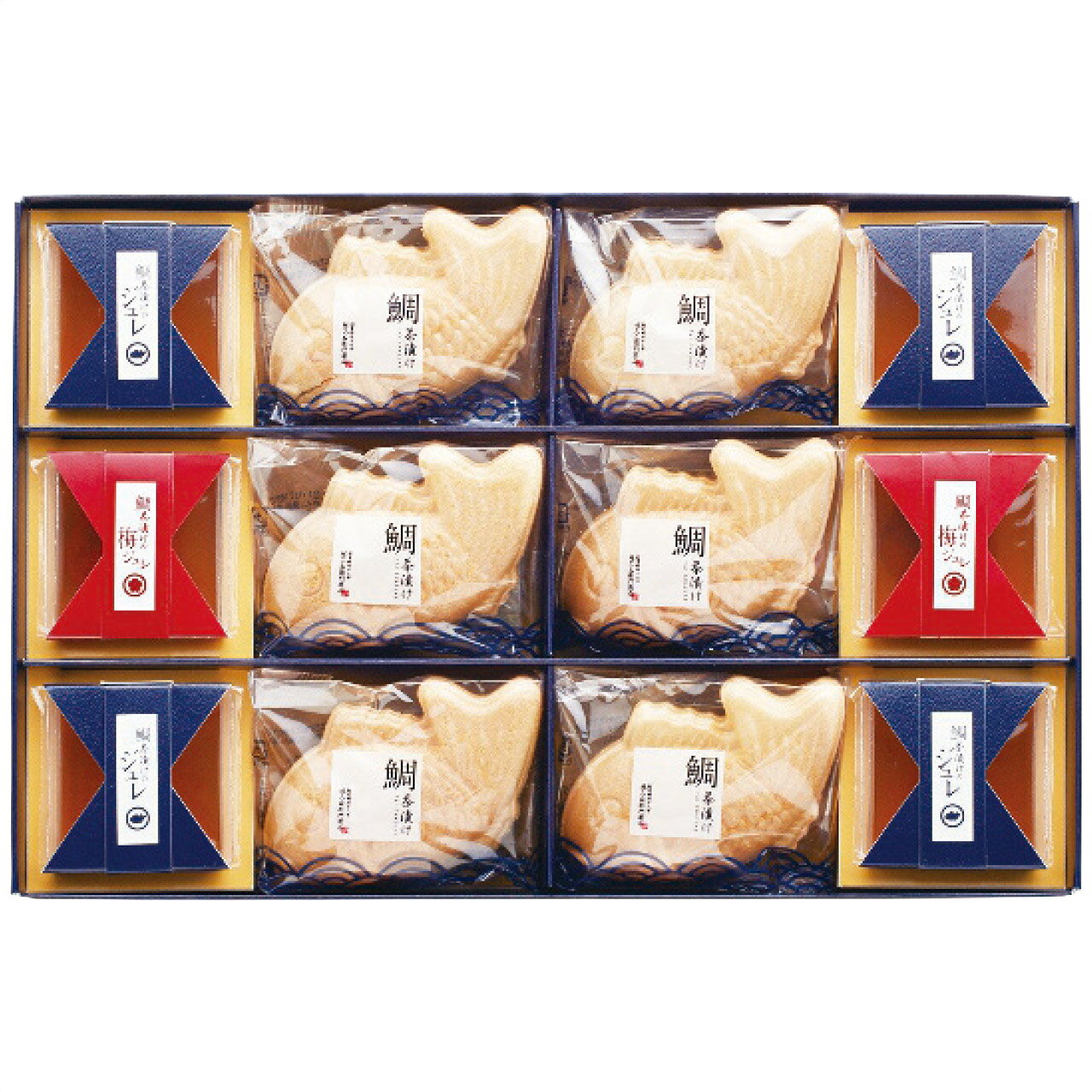 ■お歳暮専用商品となります。商品出荷日：11月上旬から12月上旬ごろ ■商品紹介：いままでにない斬新な趣をお茶漬けという馴染みある一杯に施しました。温かいご飯に鯛の最中に包まれたかやくと、素材の旨味を凝縮したジュレをのせ、お湯で溶くだけで味わい深いお茶漬けとしてお楽しみいただけます。鰹の香り豊かな「だしジュレ」と、ほどよい酸味で肉厚な梅の実が楽しめる「梅ジュレ」の2種の詰合せです。 ■商品内容：鯛茶漬け4食・梅入り鯛茶漬け2食 ■パッケージサイズ： ■商品重量：590g ■賞味期限：製造日より常温約180日 常温 メーカー希望小売価格はメーカーカタログに基づいて掲載しています ■さまざまなギフトアイテムをご用意しております。 内祝　内祝い　お祝い返し　ウェディングギフト　ブライダルギフト　引き出物　引出物　結婚引き出物　結婚引出物　結婚内祝い　出産内祝い 命名内祝い　入園内祝い　入学内祝い　卒園内祝い　卒業内祝い　就職内祝い　新築内祝い　引越し内祝い　快気内祝い　開店内祝い　二次会 披露宴　お祝い　御祝　結婚式　結婚祝い　出産祝い　初節句　七五三　入園祝い　入学祝い　卒園祝い　卒業祝い　成人式　就職祝い　昇進祝い 新築祝い　上棟祝い　引っ越し祝い　引越し祝い　開店祝い　退職祝い　快気祝い　全快祝い　初老祝い　還暦祝い　古稀祝い　喜寿祝い　傘寿祝い 米寿祝い　卒寿祝い　白寿祝い　長寿祝い　金婚式　銀婚式　ダイヤモンド婚式　結婚記念日　ギフト　ギフトセット　セット　詰め合わせ　贈答品　お返し お礼　御礼　ごあいさつ　ご挨拶　御挨拶　プレゼント　お見舞い　お見舞御礼　お餞別　引越し　引越しご挨拶　記念日　誕生日　父の日　母の日　敬老の日 記念品　卒業記念品　定年退職記念品　ゴルフコンペ　コンペ景品　景品　賞品　粗品　お香典返し　香典返し　志　満中陰志　弔事　会葬御礼　法要 法要引き出物　法要引出物　法事　法事引き出物　法事引出物　忌明け　四十九日　七七日忌明け志　一周忌　三回忌　回忌法要　偲び草　粗供養　初盆 供物　お供え　お中元　御中元　お歳暮　御歳暮　お年賀　御年賀　残暑見舞い　年始挨拶　ボーリング大会　景品　レミパン　ゼリー　スターバックス 千疋屋　結婚式　そうめん　ローラアシュレイ　プリン　話題　ディズニー　カタログギフト　ティファール　ビタクラフト　ステンレスタンブラー　リラックマ のし無料　メッセージカード無料　ラッピング無料 ギフトにぴったりのアイテムをご紹介！ 贈り物に悩んでいる方へ、心温まるギフトアイテムを取り揃えました。高品質な食品、ふわふわのタオル、美しい食器、そしてセンスあふれる雑貨まで、幅広いラインナップであなたの大切な人への思いを伝えます。 特徴 高品質：厳選された素材と丁寧な製造工程で作られた商品ばかり。どれも長く愛用いただけます。 多用途：どんなシーンでも使える万能アイテムが揃っています。誕生日、結婚祝い、新築祝いなど、さまざまな場面に最適です。 デザイン：シンプルで洗練されたデザインから、カラフルで個性的なものまで、多彩なバリエーションをご用意。 お手頃価格：高品質ながら手ごろな価格で、コストパフォーマンスも抜群。 おすすめの用途とシーン 誕生日プレゼント：大切な人の特別な日を祝うために、実用的かつ心温まるギフトを。食品やタオルは、日常で役立つアイテムとして喜ばれます。 結婚祝い：新しい生活を始めるカップルに、美しい食器やおしゃれな雑貨を。幸せな家庭を築くお手伝いができます。 新築祝い：新しい家に引っ越した友人や家族へ、インテリアにぴったりの雑貨や実用的なタオルを。快適な生活をサポートします。 お返しギフト：感謝の気持ちを込めて、おしゃれで実用的なアイテムを。食品はもちろん、使い心地の良いタオルや美しい食器も喜ばれます。 季節の贈り物：お中元やお歳暮、季節の挨拶として、季節に合ったギフトを。夏には涼しげな雑貨、冬には温かみのあるタオルや食品が最適です。 贈る相手に合わせたおすすめ グルメな方へ：美味しい食品を贈れば、食卓が一層華やかに。特別な時間を演出します。 家庭的な方へ：ふわふわのタオルや使いやすい食器で、日常生活に彩りを。 オシャレな方へ：センスあふれる雑貨で、インテリアを一層魅力的に。 まとめ あなたの気持ちを込めたギフト選びをお手伝いします。どれも心を込めて選んだアイテムばかりです。大切な人への贈り物として、自信を持っておすすめします。 商品概要 [分類] 以下のような商品をお探しの方にオススメです。スイーツ スィーツ スウィーツ Sweets ケーキ お菓子 洋菓子 デザート おやつ 小腹対策 食品 食べ物 / チョコレートケーキ チョコレート ガトーショコラ チーズケーキ 生菓子 生ケーキ ベイクドチーズケーキ [評価・マスコミ] ランキング1位のおすすめ(お勧め オススメ) インスタ映え SNS 評判 今話題の人気商品 [サービス] 以下のサービスをご利用いだだけます。不可の場合あり。お取り寄せ 全国配送 全国発送 オーダー 注文 デリバリー 取寄せ 宅配 ネット通販 持ち運び可 / 送料無料 送料込み 無料ギフト対応 日持ち長い 長期保存 賞味期限が長い 名入れ 当日発送 お急ぎ便 即日配送 即日発送 翌日配送 翌日発送 前日に買う あす楽 明日楽 即納 翌日 あす着 明日届く 配送日指定可 冷凍保存可 冷凍保管 冷凍便 ギフトラッピング ギフト対応 予約 メッセージ付き 有料メッセージカード 有料お誕生日カード ホワイトデー当日お届け可能 [パッケージ] 　 以下のような包装でお届けします。詰め合わせ セット アソート 化粧箱入り ラッピング不要 個包装 小分け 手提げ袋（有償） 2重梱包 [デザイン] 以下のようなイメージをお求めの方におすすめです。お洒落 可愛い ゴージャス 高級感 プレミアム サプライズ感 美しい インパクト 面白い 珍しい 希少 驚き シンプル 上品 スタイリッシュ エレガント モダン [ご用途] 工夫次第で様々な用途でご利用いただけます。贈り物 プレゼント ギフト プチギフト 贈答品 お祝い 御祝い 退職祝い 内祝い 出産祝い 出産内祝い 入学祝い 卒業祝い ご褒美 手土産 お土産 お使い物 お返し お礼 ご挨拶 ご進物 お配り 配る ばらまき バレンタインデー バレンタインデイ ヴァレンタイン 友チョコ 義理チョコ 本命チョコ 逆チョコ バレンタインチョコ ホワイトデー ホワイトデイ ホワイトデーのお返し 七五三 ひな祭り こどもの日 ハロウィン クリスマス お中元 お年賀 ウインターギフト 御中元 御歳暮 サマーギフト 残暑見舞い お歳暮 母の日 父の日 敬老の日 敬老会記念品 敬老会 結婚祝い 結婚内祝い 結婚記念日 結婚式二次会 二次会のプチギフト 結婚披露宴の引き出物 引き菓子 ウエディングパーティー 成人祝い 長寿祝い 還暦祝い 古希祝い 古稀祝い 喜寿祝い 傘寿祝い 米寿祝い 卒寿祝い 白寿祝い 紀寿祝い 百寿祝い 成人式 セレモニー イベント 内祝い 快気祝い 快気内祝い 出産内祝い 出産祝い 記念日 お返し ご進物 御使い物 お礼 ご挨拶 御礼 ご祝儀 祝儀の品 お使い物 ノベルティー 粗品 景品 長寿 法事 法要 仏事 年忌法事 志 粗供養 供養返し 香典返し 満中陰志 御供え お供え 御供物 弔事 七五三 ひな祭り 入学祝い 卒業祝い 卒園祝い 退職祝い 入社祝い 成人式 成人式のお祝い 朝食 食事代わり ティータイム ブレイクタイム ホームパーティー クリスマスケーキ 誕生日プレゼント 誕生祝い バースデーケーキ 学校 会社 職場 法人 取引先 部活 イベント サークル 介護施設 [おすすめの方] 以下のような様々なお客様にお喜びいただいております。10代 20代 30代 40代 50代 60代 70代 80代 90代 100歳以上 お母さん お父さん ママ パパ 兄弟姉妹 彼氏 彼女 恋人 義理の母 叔父さん 親戚の お嬢さん 大家族 家族 赤ちゃん 祖父 祖母 叔父 叔母 孫 おじいちゃん おばあちゃん じいじ ばあば 夫 旦那 妻 奥様 お嫁さん 奥さん 親 両親 娘 同僚 友達 仲間 友人 親友 上司 部下 先輩 後輩 お世話になった方 恩師 先生 大人数 女友達 法人 女性 男性 大人 子ども 子供用 小学生 中学生 高校生 男の子 女の子 辛党 甘党 甘いものが苦手 高齢者 お年寄り [その他おすすめ] 以下のような商品に興味のある方にもオススメです。大量 大量購入 財布に優しい 大人数 業務用 大量スイーツ お試し コスパ良い /いままでにない斬新な趣をお茶漬けという馴染みある一杯に施しました。温かいご飯に鯛の最中に包まれたかやくと、素材の旨味を凝縮したジュレをのせ、お湯で溶くだけで味わい深いお茶漬けとしてお楽しみいただけます。鰹の香り豊かな「だしジュレ」と、ほどよい酸味で肉厚な梅の実が楽しめる「梅ジュレ」の2種の詰合せです。