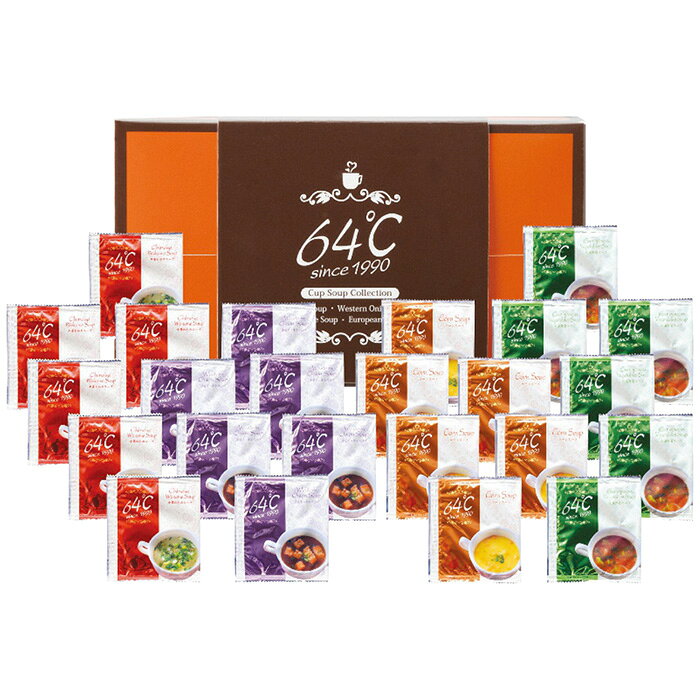 ■商品紹介：64℃ スープギフトの「こだわり」64℃ スープギフトは、スープを飲む時に温かくおいしく感じられ、体をあたためます。おいしいスープをご賞味ください。 ■商品内容：中華わかめスープ・洋風オニオンスープ・欧風野菜スープ・コーンスープ各6袋 ■商品パッケージサイズ：21×12×12cm メーカー希望小売価格はメーカーカタログに基づいて掲載しています ■さまざまなギフトアイテムをご用意しております。 内祝　内祝い　お祝い返し　ウェディングギフト　ブライダルギフト　引き出物　引出物　結婚引き出物　結婚引出物　結婚内祝い　出産内祝い命名内祝い　入園内祝い　入学内祝い　卒園内祝い　卒業内祝い　就職内祝い　新築内祝い　引越し内祝い　快気内祝い　開店内祝い　二次会披露宴　お祝い　御祝　結婚式　結婚祝い　出産祝い　初節句　七五三　入園祝い　入学祝い　卒園祝い　卒業祝い　成人式　就職祝い　昇進祝い新築祝い　上棟祝い　引っ越し祝い　引越し祝い　開店祝い　退職祝い　快気祝い　全快祝い　初老祝い　還暦祝い　古稀祝い　喜寿祝い　傘寿祝い米寿祝い　卒寿祝い　白寿祝い　長寿祝い　金婚式　銀婚式　ダイヤモンド婚式　結婚記念日　ギフト　ギフトセット　セット　詰め合わせ　贈答品　お返しお礼　御礼　ごあいさつ　ご挨拶　御挨拶　プレゼント　お見舞い　お見舞御礼　お餞別　引越し　引越しご挨拶　記念日　誕生日　父の日　母の日　敬老の日記念品　卒業記念品　定年退職記念品　ゴルフコンペ　コンペ景品　景品　賞品　粗品　お香典返し　香典返し　志　満中陰志　弔事　会葬御礼　法要法要引き出物　法要引出物　法事　法事引き出物　法事引出物　忌明け　四十九日　七七日忌明け志　一周忌　三回忌　回忌法要　偲び草　粗供養　初盆供物　お供え　お中元　御中元　お歳暮　御歳暮　お年賀　御年賀　残暑見舞い　年始挨拶　ボーリング大会　景品　レミパン　ゼリー　スターバックス千疋屋　結婚式　そうめん　ローラアシュレイ　プリン　話題　ディズニー　カタログギフト　ティファール　ビタクラフト　ステンレスタンブラー　リラックマのし無料　メッセージカード無料　ラッピング無料 ギフトにぴったりのアイテムをご紹介！贈り物に悩んでいる方へ、心温まるギフトアイテムを取り揃えました。高品質な食品、ふわふわのタオル、美しい食器、そしてセンスあふれる雑貨まで、幅広いラインナップであなたの大切な人への思いを伝えます。 特徴 高品質：厳選された素材と丁寧な製造工程で作られた商品ばかり。どれも長く愛用いただけます。 多用途：どんなシーンでも使える万能アイテムが揃っています。誕生日、結婚祝い、新築祝いなど、さまざまな場面に最適です。 デザイン：シンプルで洗練されたデザインから、カラフルで個性的なものまで、多彩なバリエーションをご用意。 お手頃価格：高品質ながら手ごろな価格で、コストパフォーマンスも抜群。おすすめの用途とシーン 誕生日プレゼント：大切な人の特別な日を祝うために、実用的かつ心温まるギフトを。食品やタオルは、日常で役立つアイテムとして喜ばれます。 結婚祝い：新しい生活を始めるカップルに、美しい食器やおしゃれな雑貨を。幸せな家庭を築くお手伝いができます。 新築祝い：新しい家に引っ越した友人や家族へ、インテリアにぴったりの雑貨や実用的なタオルを。快適な生活をサポートします。 お返しギフト：感謝の気持ちを込めて、おしゃれで実用的なアイテムを。食品はもちろん、使い心地の良いタオルや美しい食器も喜ばれます。 季節の贈り物：お中元やお歳暮、季節の挨拶として、季節に合ったギフトを。夏には涼しげな雑貨、冬には温かみのあるタオルや食品が最適です。 贈る相手に合わせたおすすめ グルメな方へ：美味しい食品を贈れば、食卓が一層華やかに。特別な時間を演出します。 家庭的な方へ：ふわふわのタオルや使いやすい食器で、日常生活に彩りを。 オシャレな方へ：センスあふれる雑貨で、インテリアを一層魅力的に。 まとめ あなたの気持ちを込めたギフト選びをお手伝いします。どれも心を込めて選んだアイテムばかりです。大切な人への贈り物として、自信を持っておすすめします。 商品概要 [分類] 以下のような商品をお探しの方にオススメです。スイーツ スィーツ スウィーツ Sweets ケーキ お菓子 洋菓子 デザート おやつ 小腹対策 食品 食べ物 / チョコレートケーキ チョコレート ガトーショコラ チーズケーキ 生菓子 生ケーキ ベイクドチーズケーキ [評価・マスコミ] ランキング1位のおすすめ(お勧め オススメ) インスタ映え SNS 評判 今話題の人気商品 [サービス] 以下のサービスをご利用いだだけます。不可の場合あり。お取り寄せ 全国配送 全国発送 オーダー 注文 デリバリー 取寄せ 宅配 ネット通販 持ち運び可 / 送料無料 送料込み 無料ギフト対応 日持ち長い 長期保存 賞味期限が長い 名入れ 当日発送 お急ぎ便 即日配送 即日発送 翌日配送 翌日発送 前日に買う あす楽 明日楽 即納 翌日 あす着 明日届く 配送日指定可 冷凍保存可 冷凍保管 冷凍便 ギフトラッピング ギフト対応 予約 メッセージ付き 有料メッセージカード 有料お誕生日カード ホワイトデー当日お届け可能 [パッケージ] 　 以下のような包装でお届けします。詰め合わせ セット アソート 化粧箱入り ラッピング不要 個包装 小分け 手提げ袋（有償） 2重梱包 [デザイン] 以下のようなイメージをお求めの方におすすめです。お洒落 可愛い ゴージャス 高級感 プレミアム サプライズ感 美しい インパクト 面白い 珍しい 希少 驚き シンプル 上品 スタイリッシュ エレガント モダン [ご用途] 工夫次第で様々な用途でご利用いただけます。贈り物 プレゼント ギフト プチギフト 贈答品 お祝い 御祝い 退職祝い 内祝い 出産祝い 出産内祝い 入学祝い 卒業祝い ご褒美 手土産 お土産 お使い物 お返し お礼 ご挨拶 ご進物 お配り 配る ばらまき バレンタインデー バレンタインデイ ヴァレンタイン 友チョコ 義理チョコ 本命チョコ 逆チョコ バレンタインチョコ ホワイトデー ホワイトデイ ホワイトデーのお返し 七五三 ひな祭り こどもの日 ハロウィン クリスマス お中元 お年賀 ウインターギフト 御中元 御歳暮 サマーギフト 残暑見舞い お歳暮 母の日 父の日 敬老の日 敬老会記念品 敬老会 結婚祝い 結婚内祝い 結婚記念日 結婚式二次会 二次会のプチギフト 結婚披露宴の引き出物 引き菓子 ウエディングパーティー 成人祝い 長寿祝い 還暦祝い 古希祝い 古稀祝い 喜寿祝い 傘寿祝い 米寿祝い 卒寿祝い 白寿祝い 紀寿祝い 百寿祝い 成人式 セレモニー イベント 内祝い 快気祝い 快気内祝い 出産内祝い 出産祝い 記念日 お返し ご進物 御使い物 お礼 ご挨拶 御礼 ご祝儀 祝儀の品 お使い物 ノベルティー 粗品 景品 長寿 法事 法要 仏事 年忌法事 志 粗供養 供養返し 香典返し 満中陰志 御供え お供え 御供物 弔事 七五三 ひな祭り 入学祝い 卒業祝い 卒園祝い 退職祝い 入社祝い 成人式 成人式のお祝い 朝食 食事代わり ティータイム ブレイクタイム ホームパーティー クリスマスケーキ 誕生日プレゼント 誕生祝い バースデーケーキ 学校 会社 職場 法人 取引先 部活 イベント サークル 介護施設 [おすすめの方] 以下のような様々なお客様にお喜びいただいております。10代 20代 30代 40代 50代 60代 70代 80代 90代 100歳以上 お母さん お父さん ママ パパ 兄弟姉妹 彼氏 彼女 恋人 義理の母 叔父さん 親戚の お嬢さん 大家族 家族 赤ちゃん 祖父 祖母 叔父 叔母 孫 おじいちゃん おばあちゃん じいじ ばあば 夫 旦那 妻 奥様 お嫁さん 奥さん 親 両親 娘 同僚 友達 仲間 友人 親友 上司 部下 先輩 後輩 お世話になった方 恩師 先生 大人数 女友達 法人 女性 男性 大人 子ども 子供用 小学生 中学生 高校生 男の子 女の子 辛党 甘党 甘いものが苦手 高齢者 お年寄り [その他おすすめ] 以下のような商品に興味のある方にもオススメです。大量 大量購入 財布に優しい 大人数 業務用 大量スイーツ お試し コスパ良い /64℃ スープギフトの「こだわり」64℃ スープギフトは、スープを飲む時に温かくおいしく感じられ、体をあたためます。おいしいスープをご賞味ください。