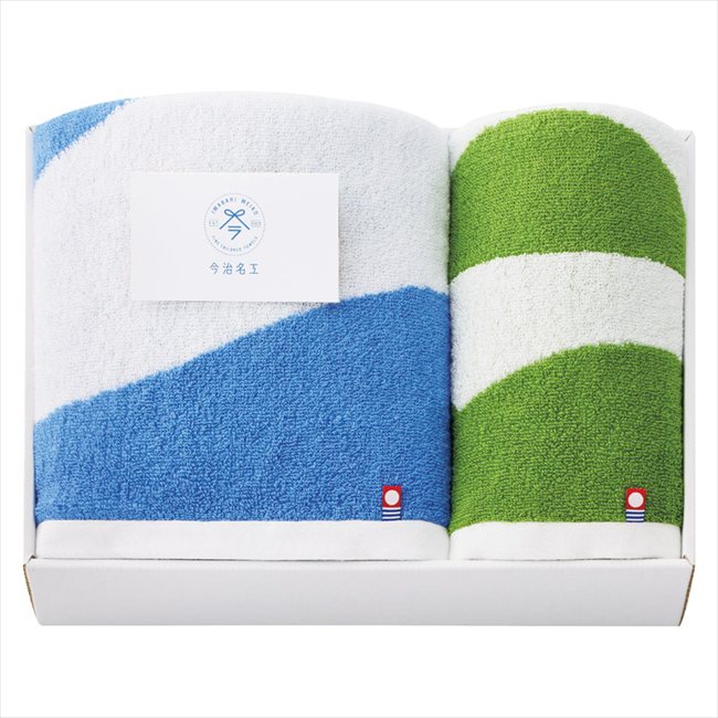 樂天商城 - 今治 今治名工 バスタオル&フェイスタオル ブルー×グリーン I-77504/3 内祝 内祝い お祝 御祝 記念品 出産内祝い プレゼント 快気祝い 粗供養 引出物