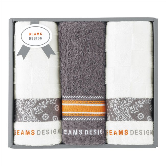 BEAMS DESIGN チェッカーバンダナ フェイスタオル3P グレー 51-3139300GY/NB 内祝 内祝い お祝 御祝 記念品 出産内祝い プレゼント 快気祝い 粗供養 引出物
