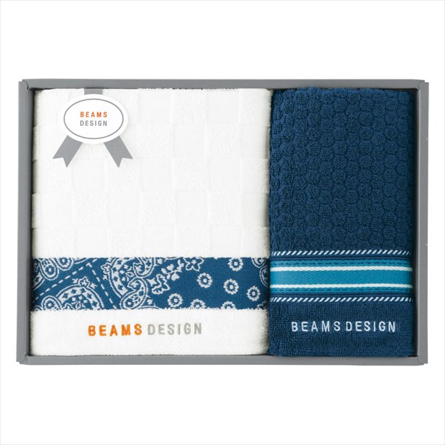 BEAMS DESIGN チェッカーバンダナ バスタオル&フェイスタオル ネイビーブルー 51-3139400GY/NB 内祝 内祝い お祝 御祝 記念品 出産内祝い プレゼント 快気祝い 粗供養 引出物