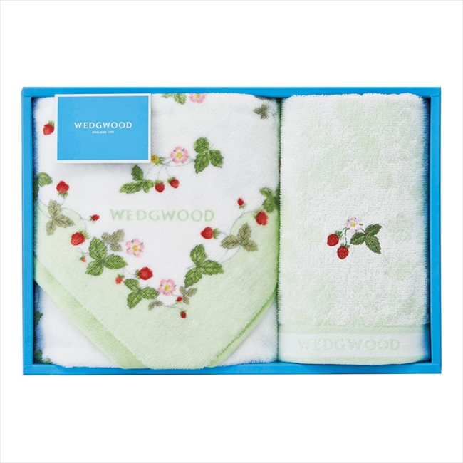 ウェッジウッド ワイルドストロベリー フェイスタオル&ウォッシュタオル グリーン TT84155656P/G 内祝 内祝い お祝 御祝 記念品 出産内祝い プレゼント 快気祝い 粗供養 引出物