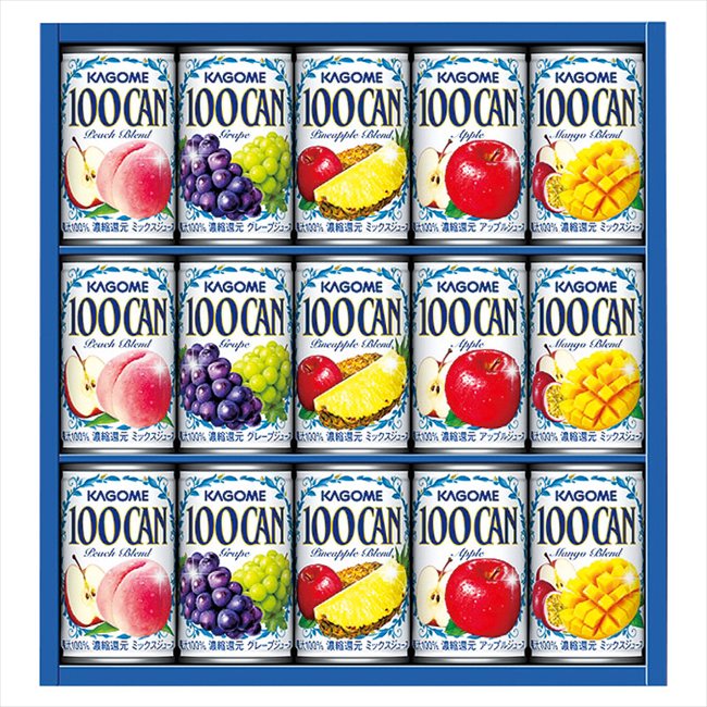 ■商品紹介：果実のおいしさが活きている100%フルーツジュースのベストセラー「KAGOME 100CAN」の詰め合わせ。 ■商品内容：100CAN（ピーチブレンド・グレープ・パインアップルブレンド・アップル・マンゴーブレンド）（各160g）...