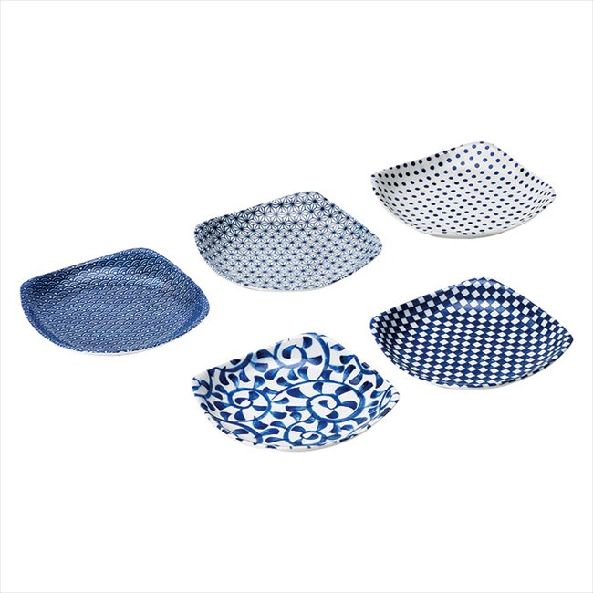 日式餐具 - 0 藍染 正角皿5柄揃　 YN-4004AW 内祝 内祝い お祝 御祝 記念品 出産内祝い プレゼント 快気祝い 粗供養 引出物